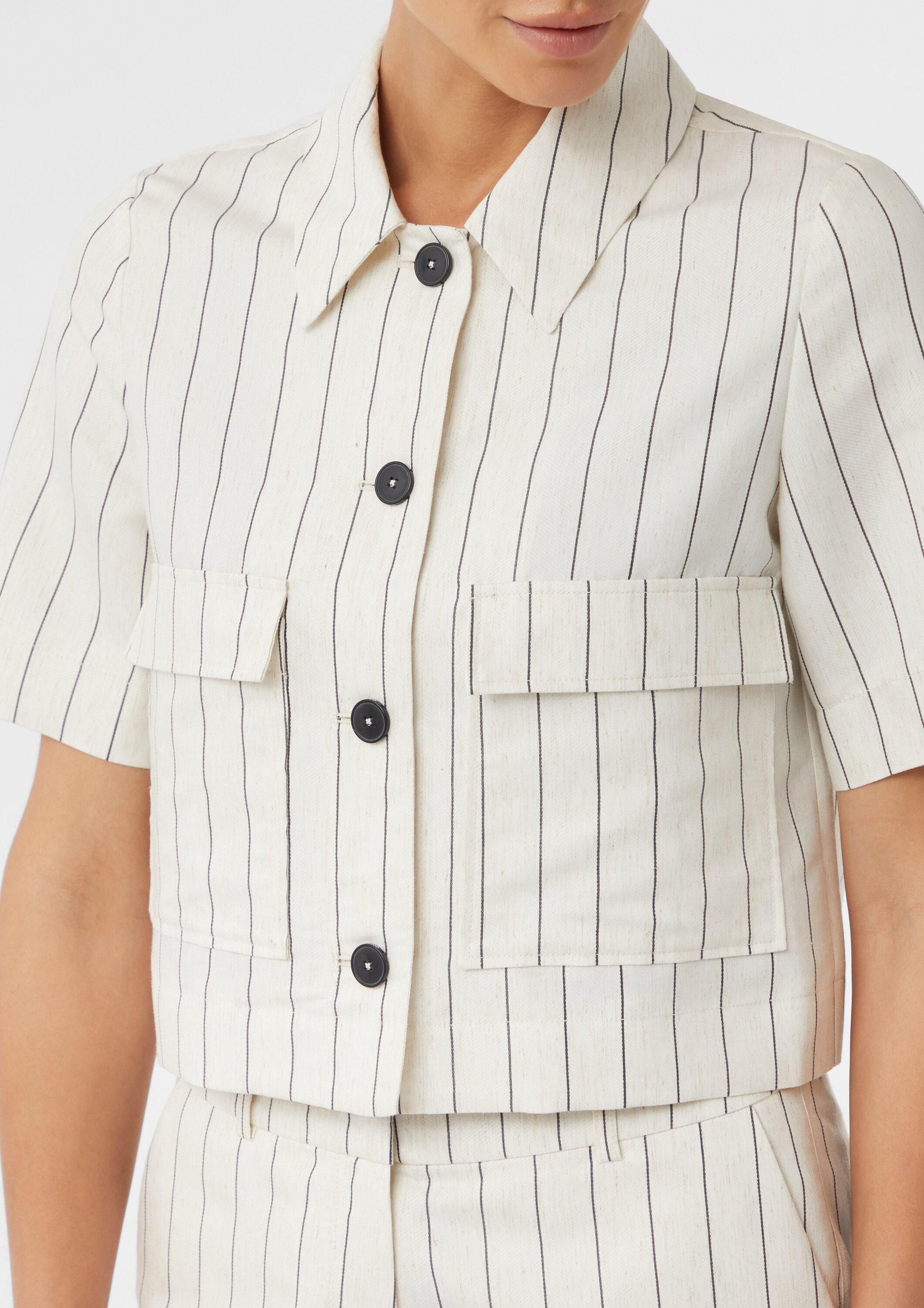 comma Hemdjacke Indoor-Jacke Kurzärmeliges Leinenmix-Overshirt im Boxy Fit