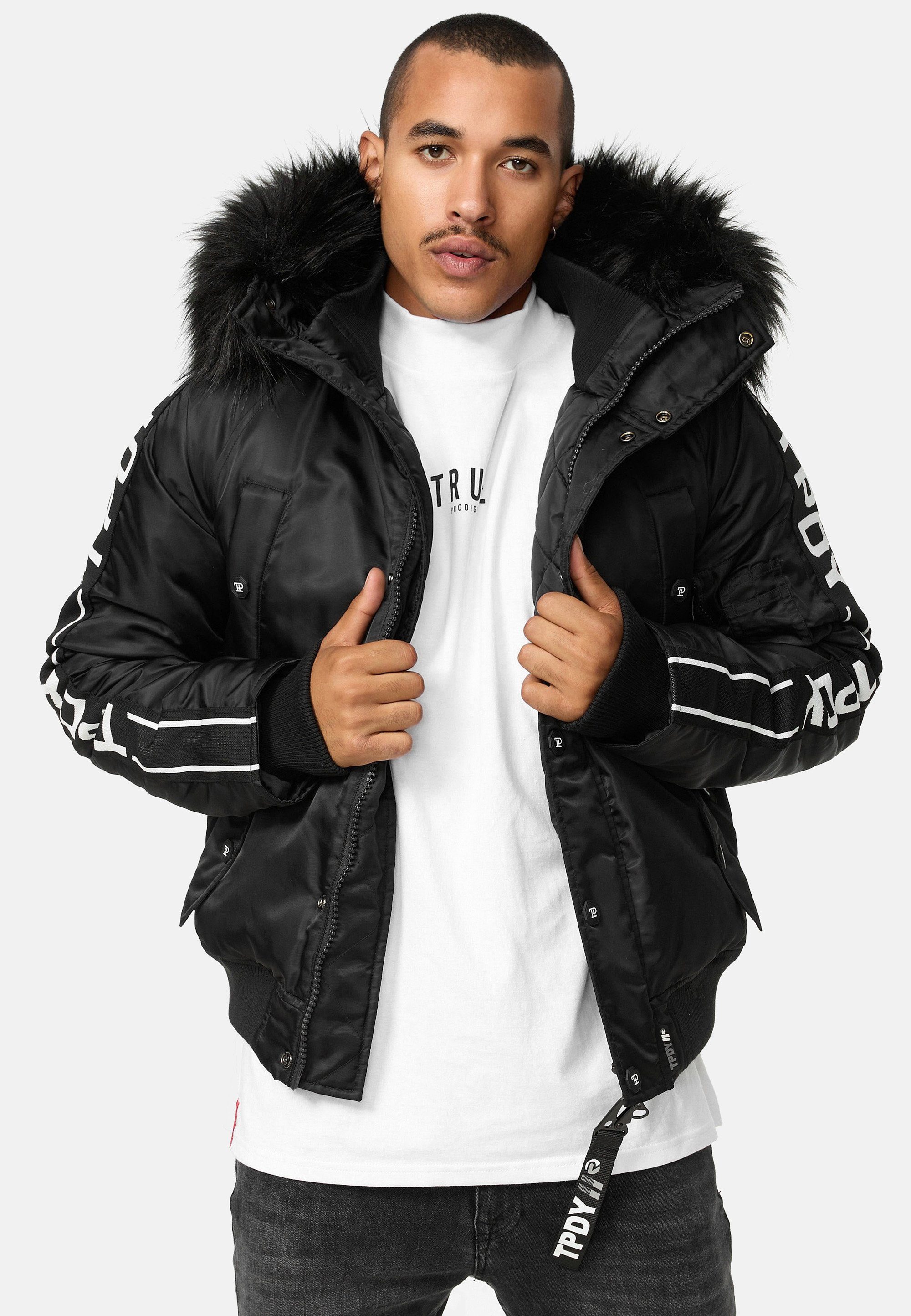 trueprodigy Bomberjacke Jonathan Teddy Stoff Kapuze abnehmbares Fellimitat günstig online kaufen