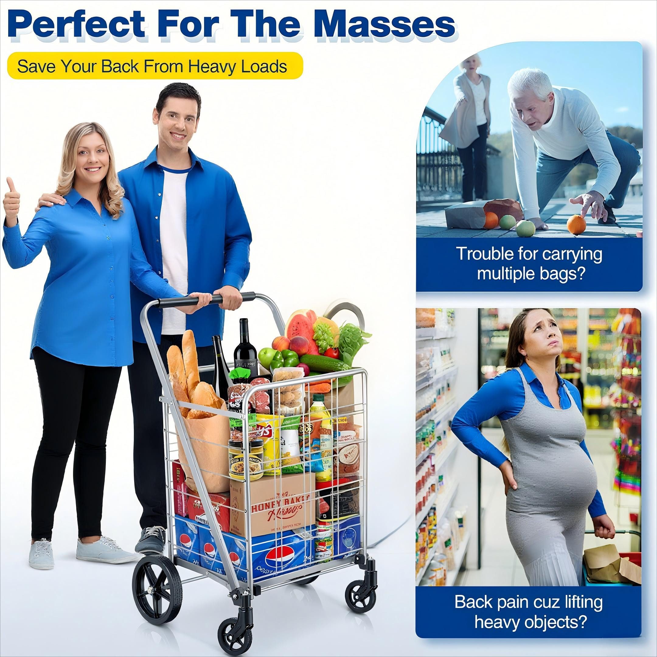 POPOLIC Einkaufstrolley flach zusammenklappbarer Einkaufswagen mit 360° dre günstig online kaufen