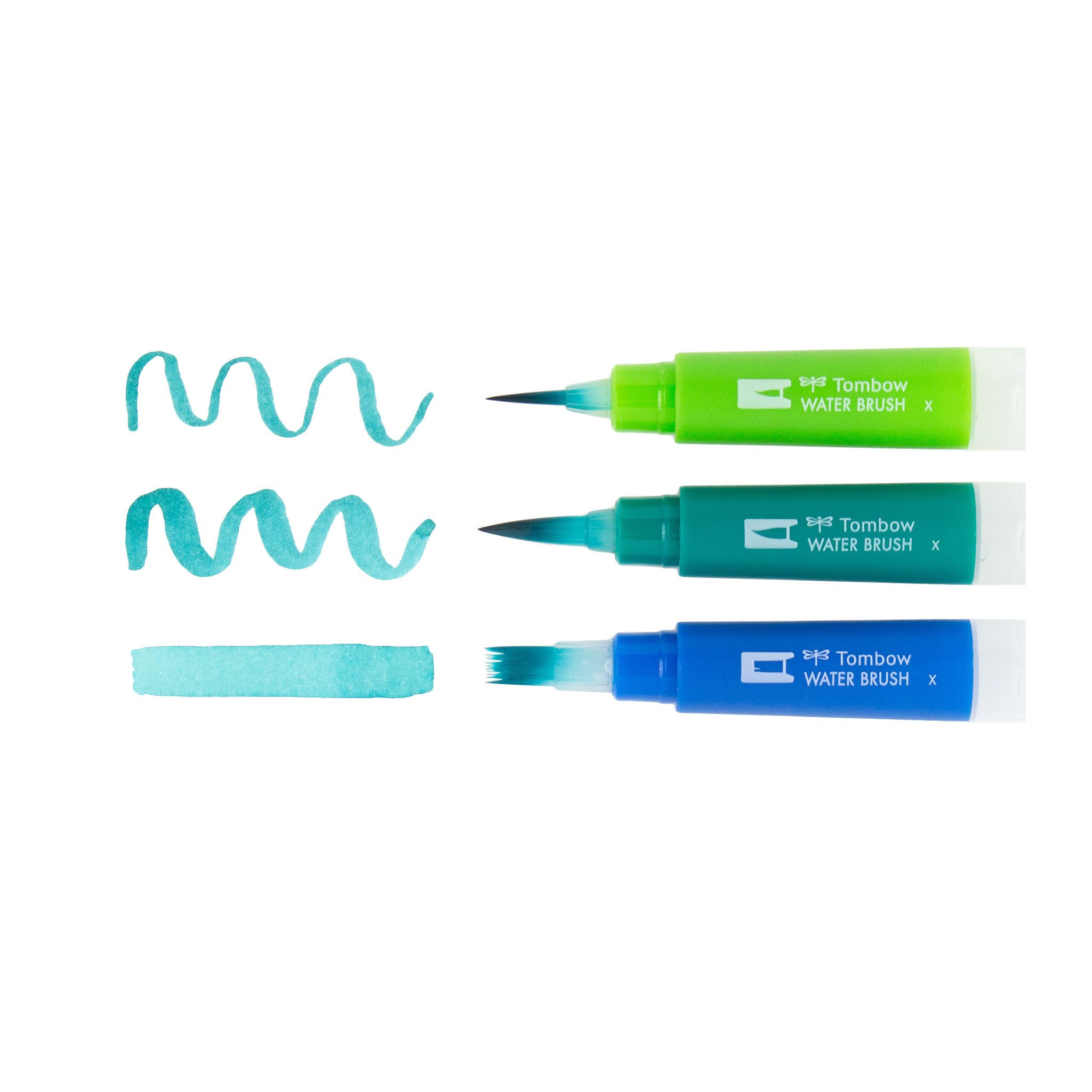 TOMBOW Malpinsel Water Brush, (3er Set - fein, mittel, flach), nachfüllbare Pinsel für Aquarelltechniken, ideal für unterwegs