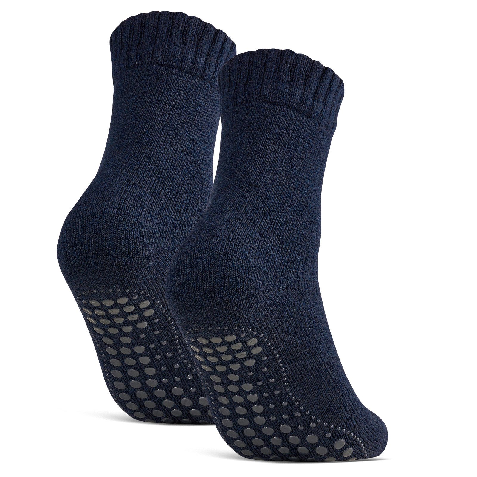 sockenkauf24 ABS-Socken Antirutschsocken warme Stoppersocken mit Wolle Vollfrottee (Navy, 2-Paar, 47-50) mit Komfortbund für Damen & Herren - 21463