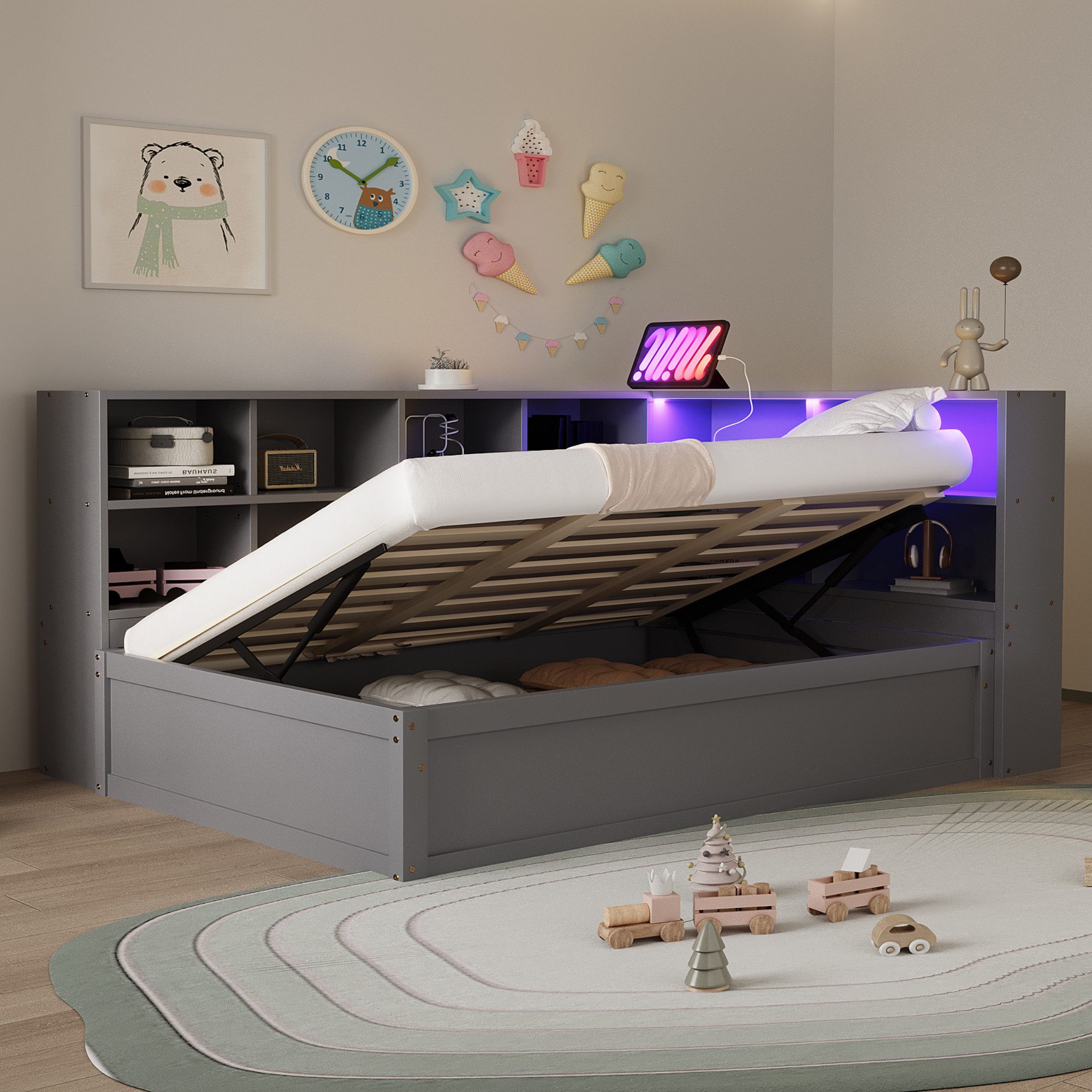 Merax Daybett mit LED und USB-Steckdose (Tagesbett Massivholz Kinderbett Ju günstig online kaufen