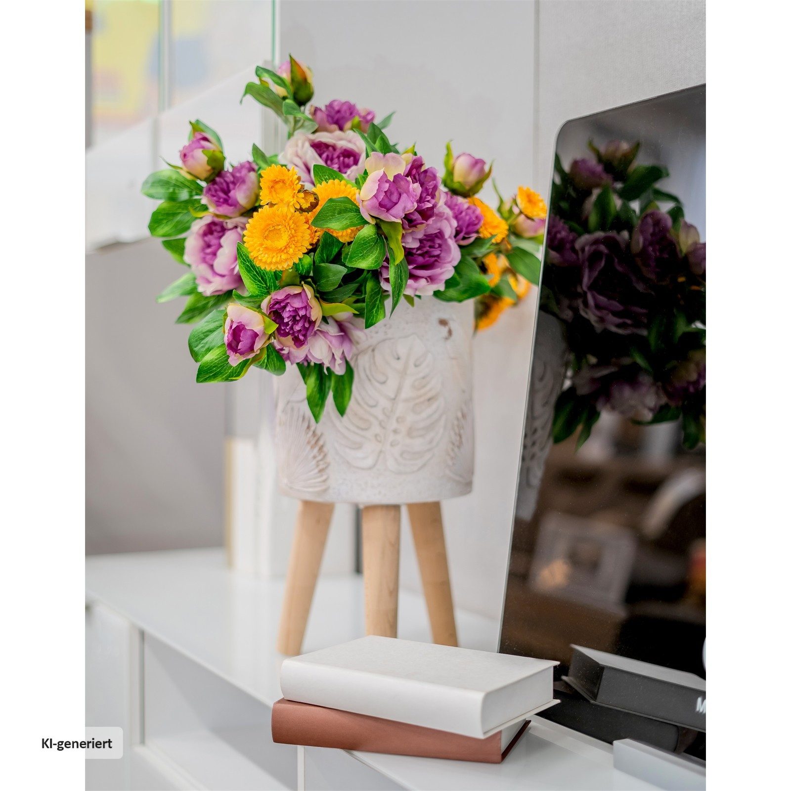 Kunstblume Kunstblume Gelbe Margerite Flora, HTI-Living, Höhe 38 cm, Mehrfachblüte – Bild 4 von 4