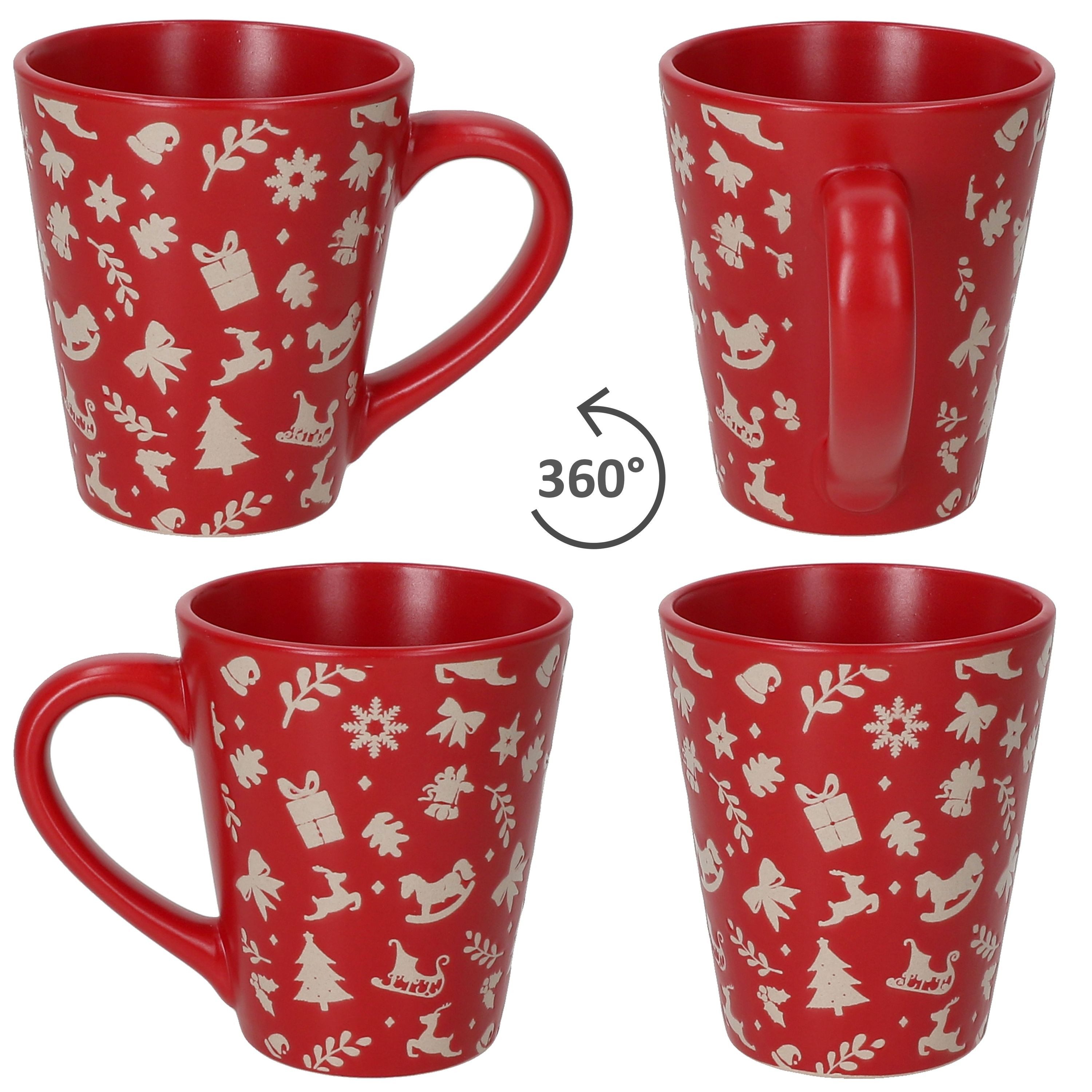 MamboCat Becher 6er Set Advent Kaffeebecher 250ml Steingut Rot Creme Weihnachten Tee, Steingut – Bild 4 von 5