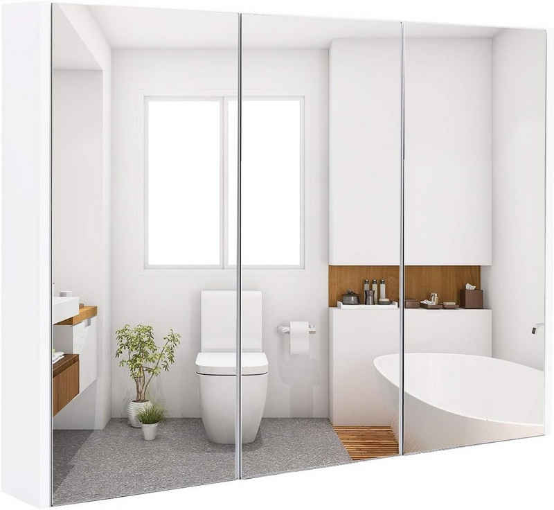 KOMFOTTEU Spiegelschrank Badezimmerschrank mit 3 Türen, 65 x 11 x 90 cm