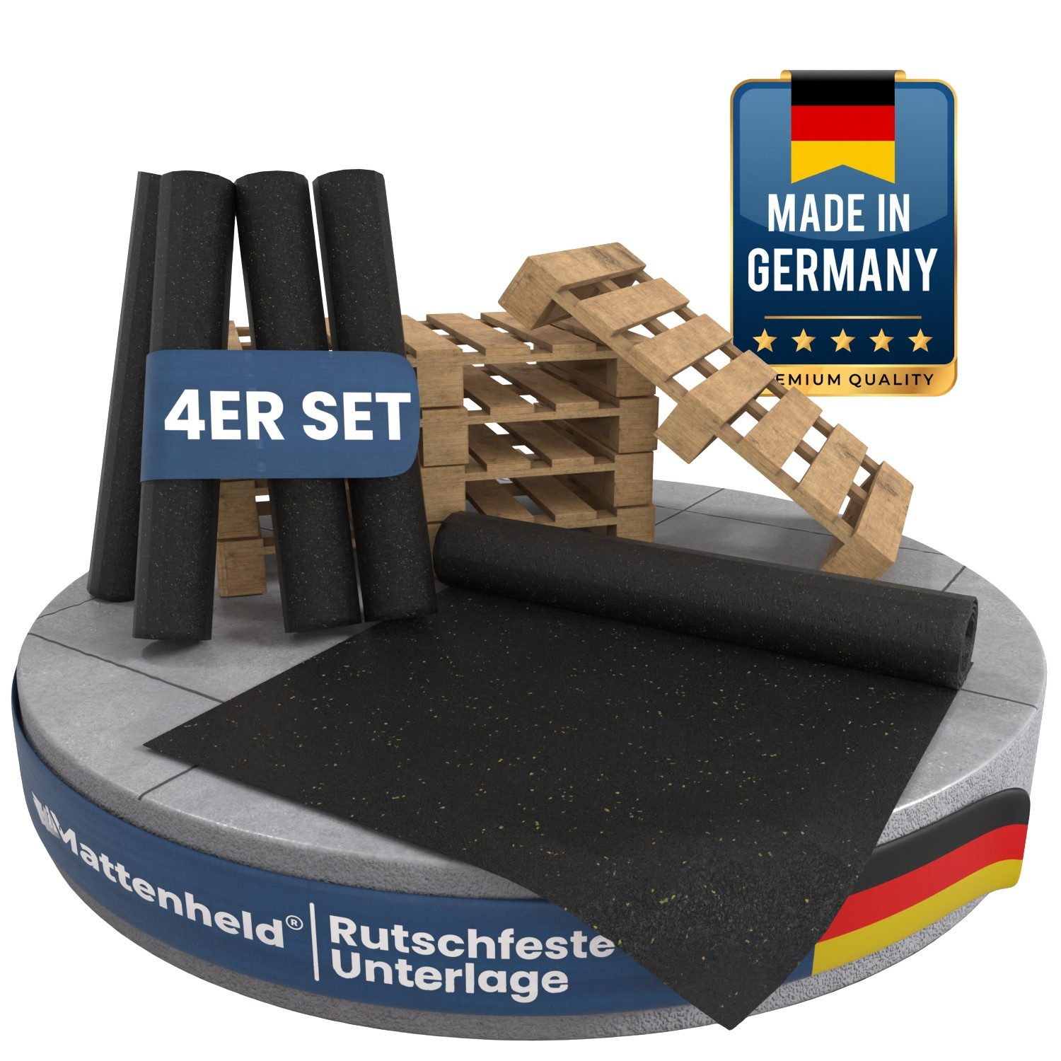 Mattenheld® Antirutschmatte Gummimatte 120x80 cm Ladungssicherung 3 mm, Kofferraummatte Bautenschutzmatte, 4-St., 1er bis 4er Set, Gummigranulat, VDI 2700