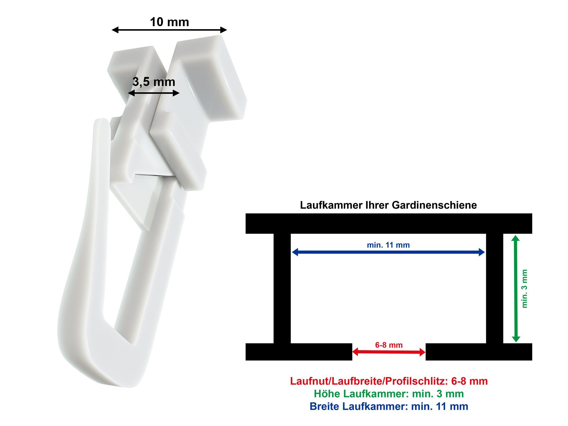 dekondo Gardinengleiter Duo X-Gleiter / Universalgleiter / Faltengleiter, mit drehbarem Kopf für 4 mm "oder" 6 mm breite Laufnut/Profilschlitz Ihrer Gardinensch – Bild 5 von 5