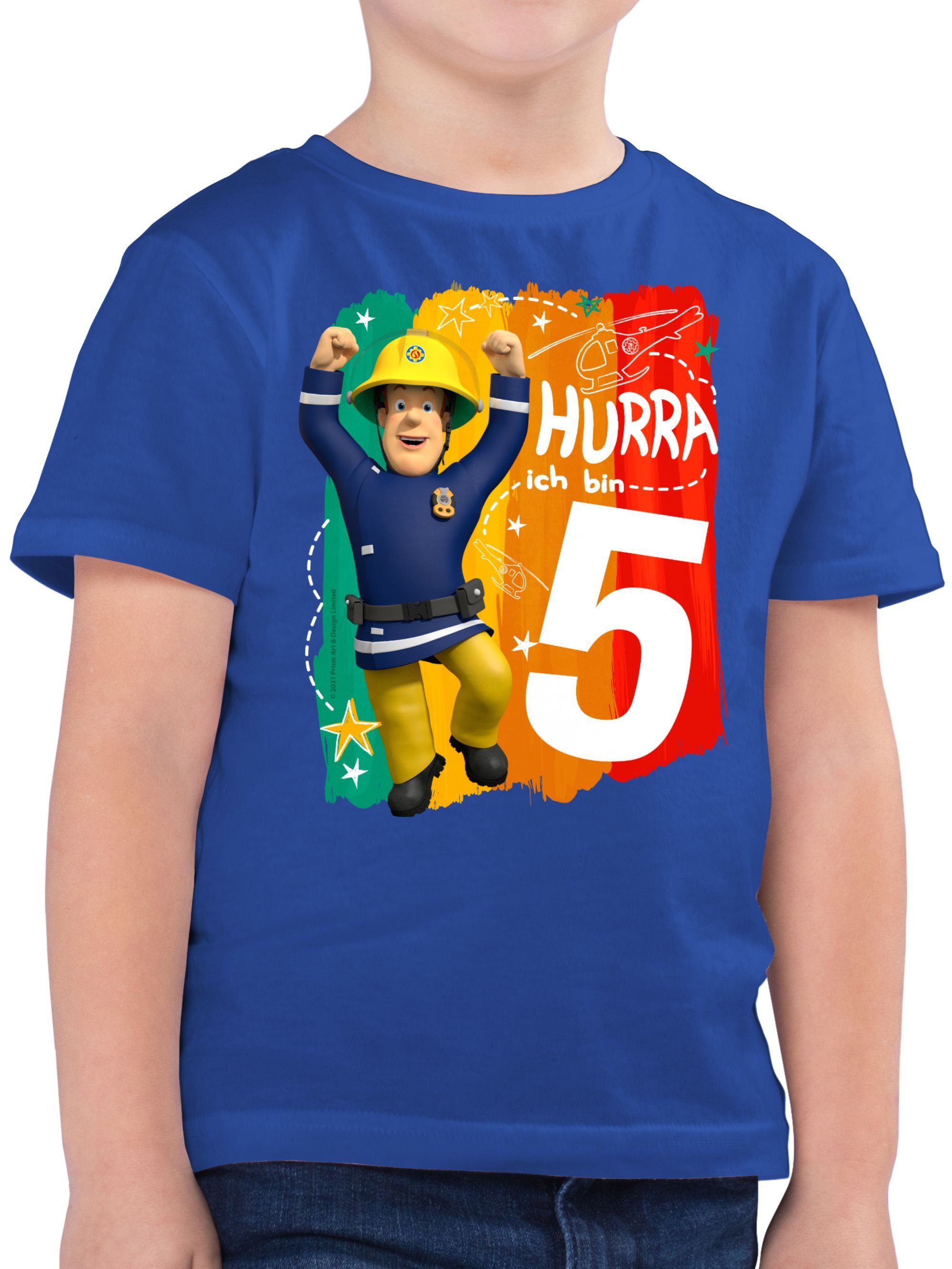 Shirtracer T-Shirt Hurra ich bin Fünf - Sam - Feuerwehrmann Sam Jungen -  Jungen Kinder T-Shirt sam t-shirt blau - tshirt 5 - feuerwehrmann t shirt