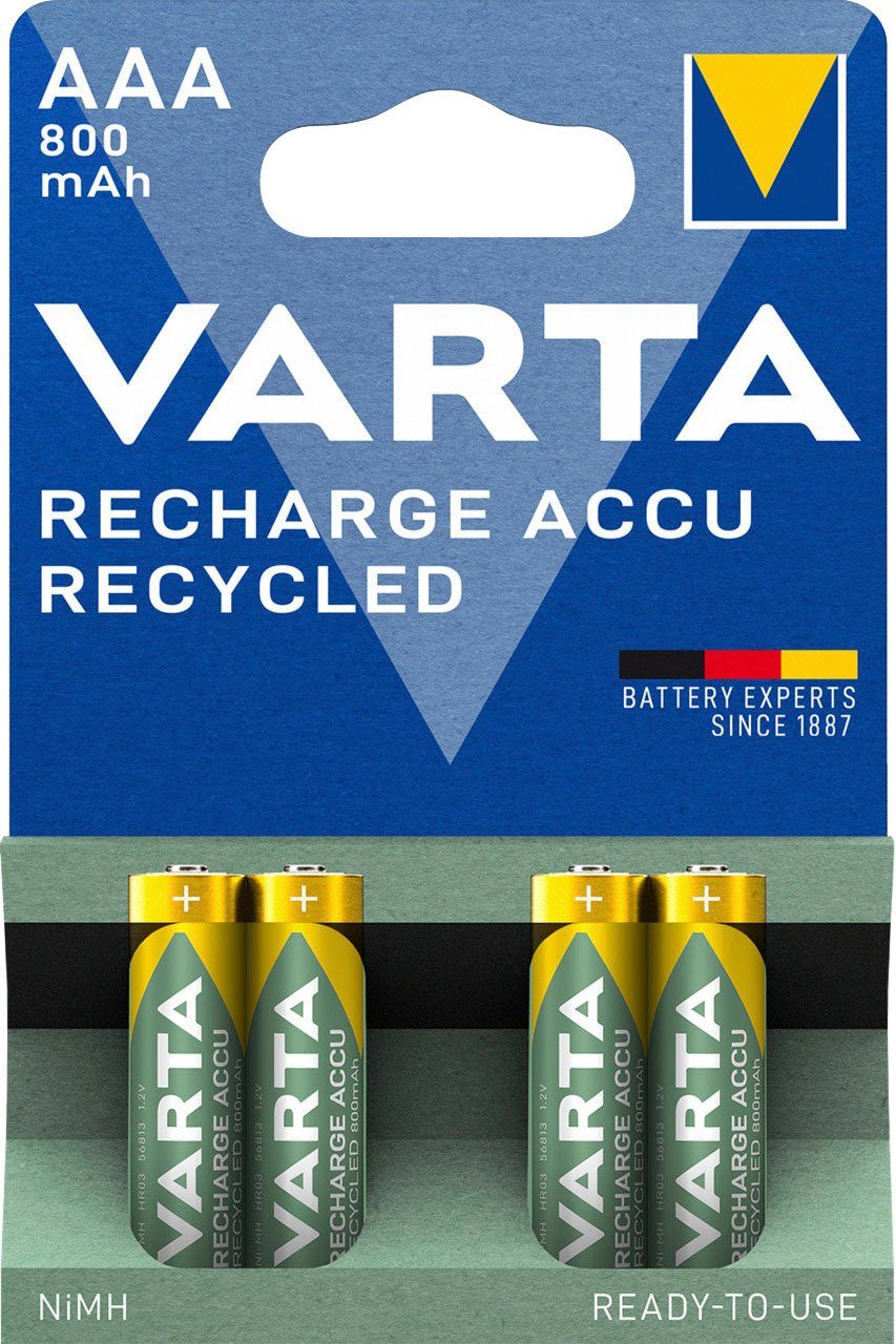 VARTA wiederauflaudbare Recycled V, Accu Micro 800 St), 4 Akku VARTA Recharge Akkus (1,2 mAh wiederaufladbar