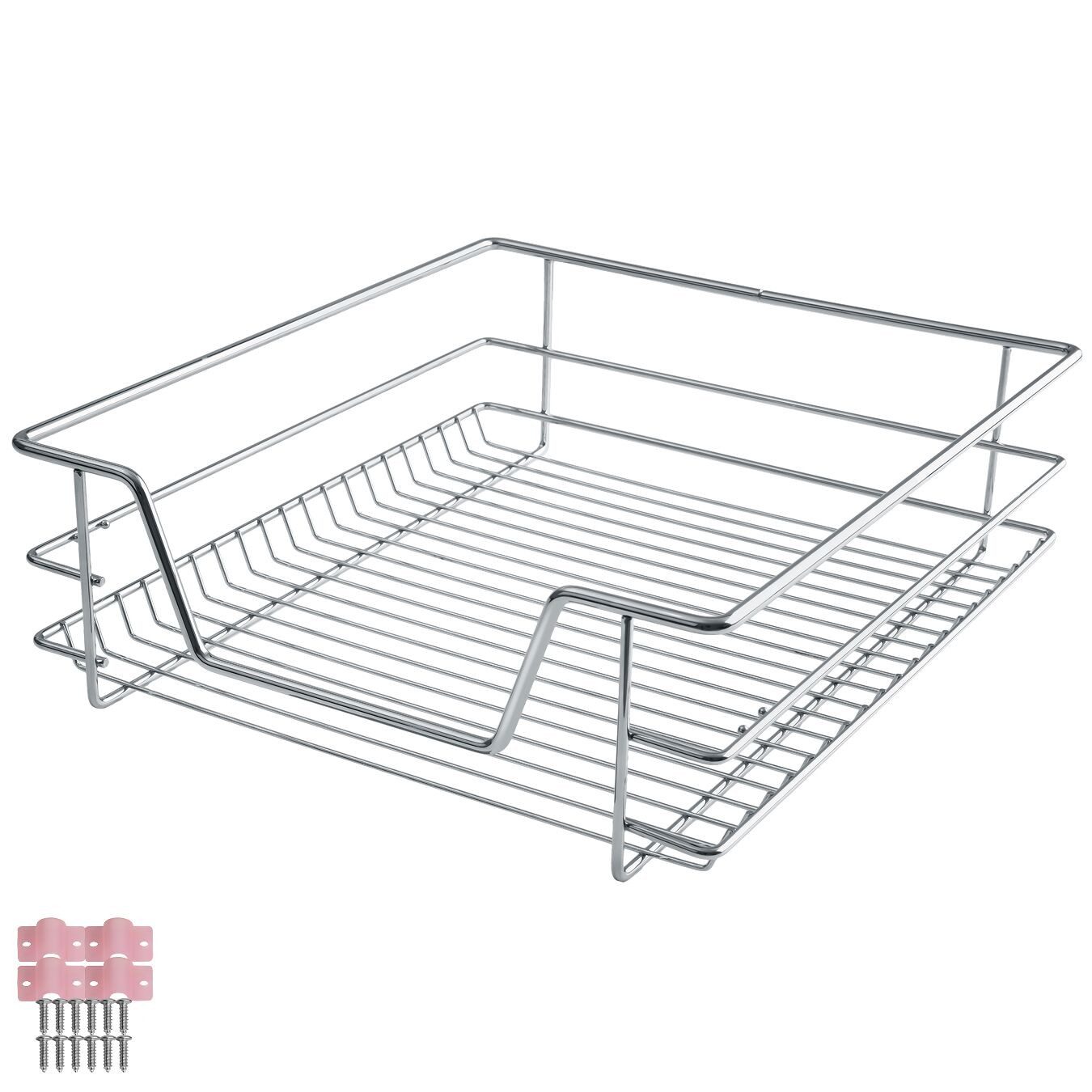 tectake Schublade Teleskopschublade für Küchen- und Schlafzimmerschränke - verchromt, leichtgängig, mit Vollauszug, Belastbarkeit 12 kg