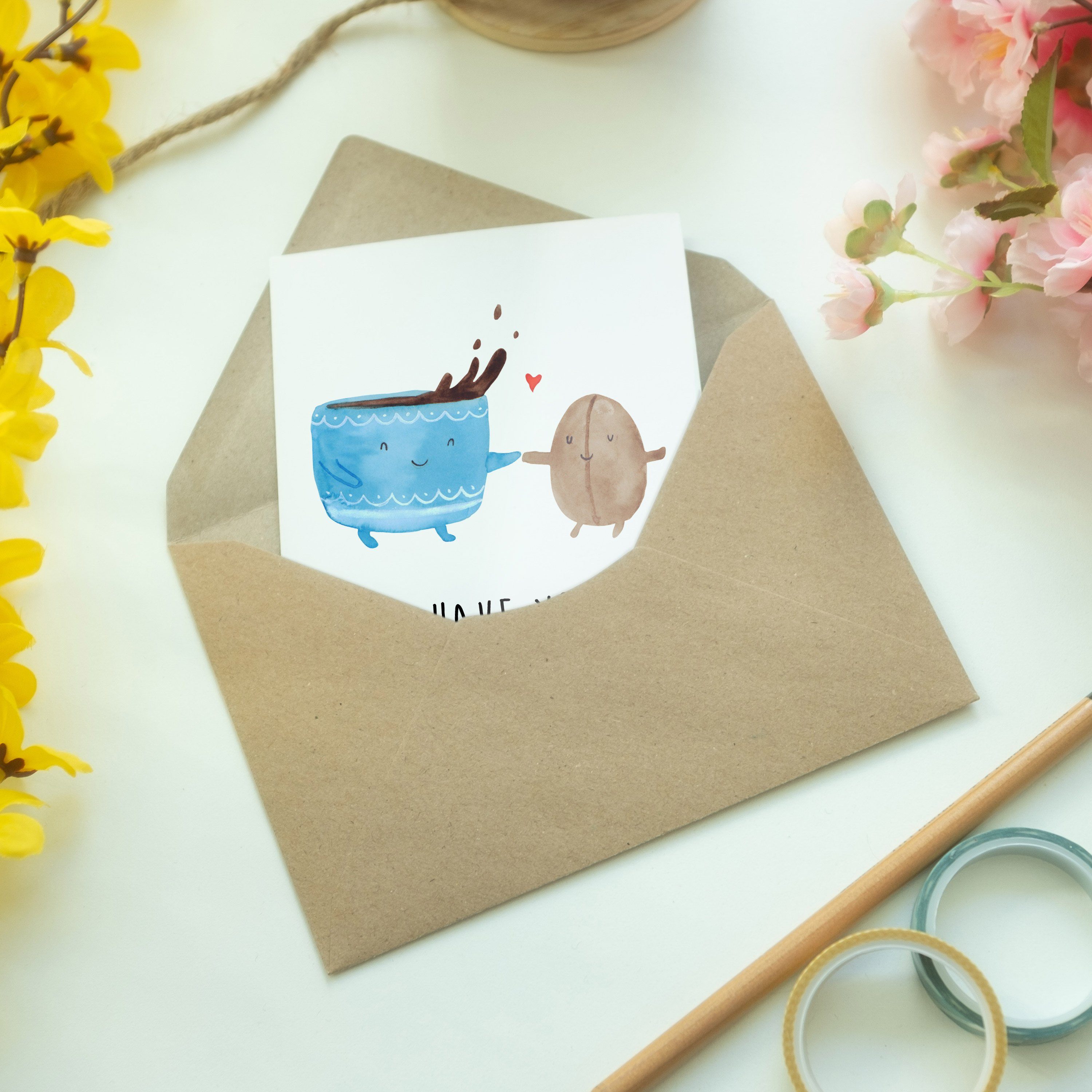 Geschenk, Mrs. & Kaffee Tiere, Einla - Panda Mr. Grußkarte Weiß Geburtstagskarte, - Glück, Bohne
