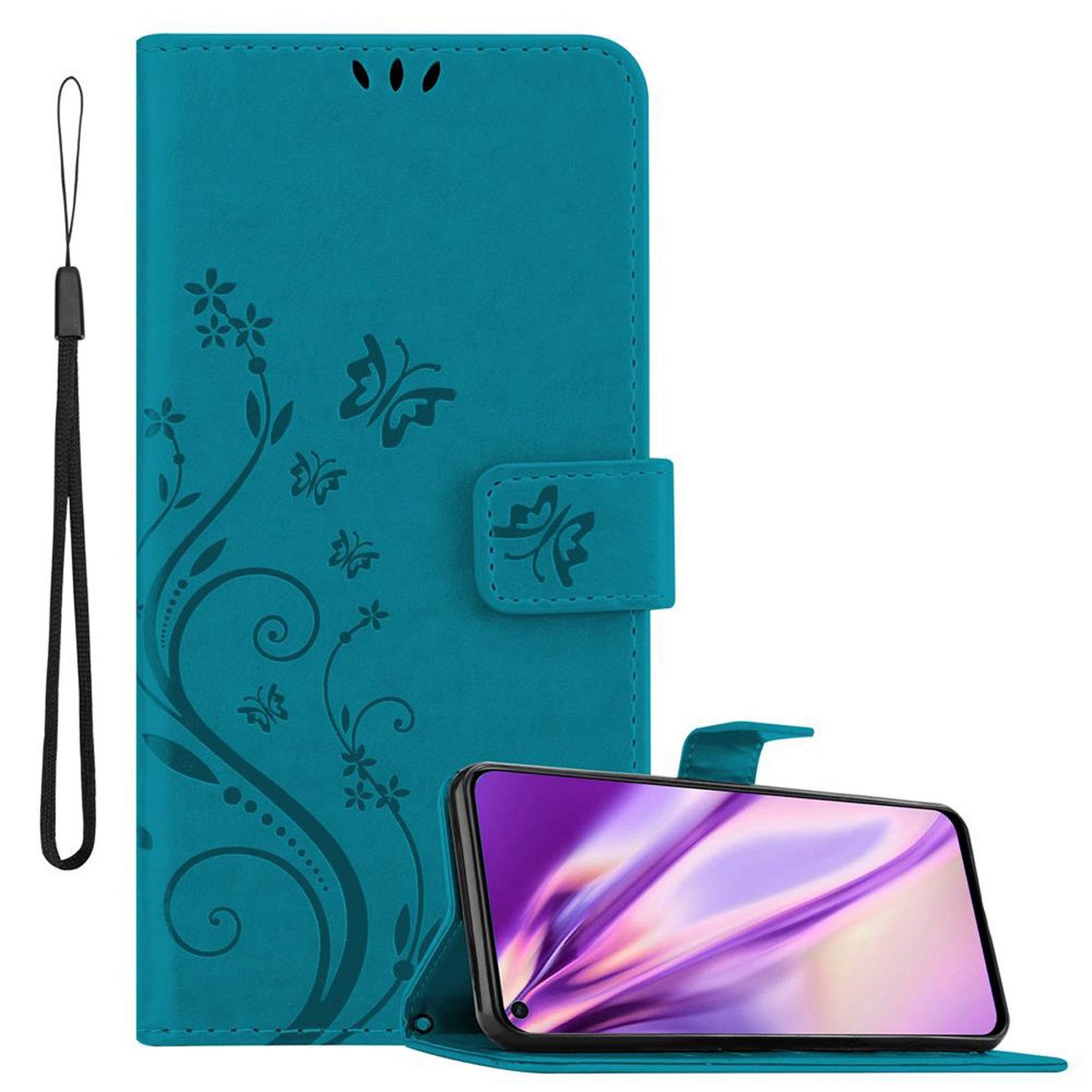 Cadorabo Handyhülle für Huawei NOVA 4 Hülle Huawei NOVA 4, Hülle Schutzhülle Blumen Flower mit Standfunktion Kartenfach Magnet