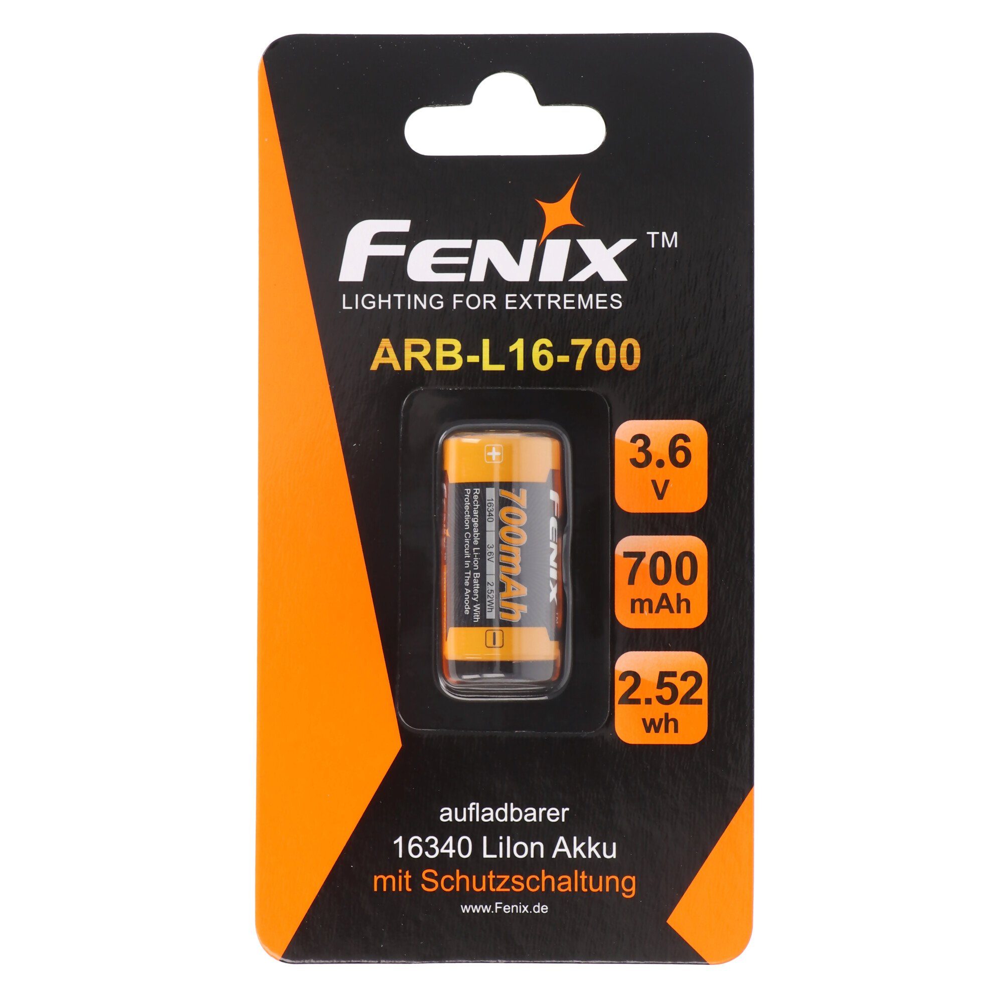 Fenix CR123 A Li-ion (3,7 min.700mAh, Volt mAh 820 Batterie V) 3,6-3,7 Akku wiederaufladbar typi