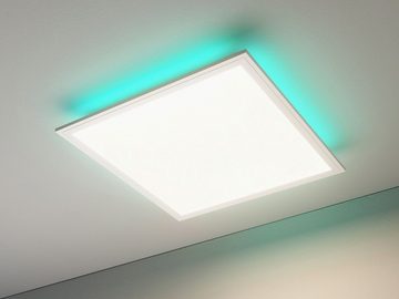 casa NOVA LED Deckenleuchte COLORES PLUS, 1-flammig, 45 x 45 cm, Weiß, Backlight-Effekt, Dimmfunktion, RGB-Farbwechsel, LED fest integriert, Warmweiß, Neutralweiß, Tageslichtweiß, LED Deckenlampe, Aluminium, Kunststoff