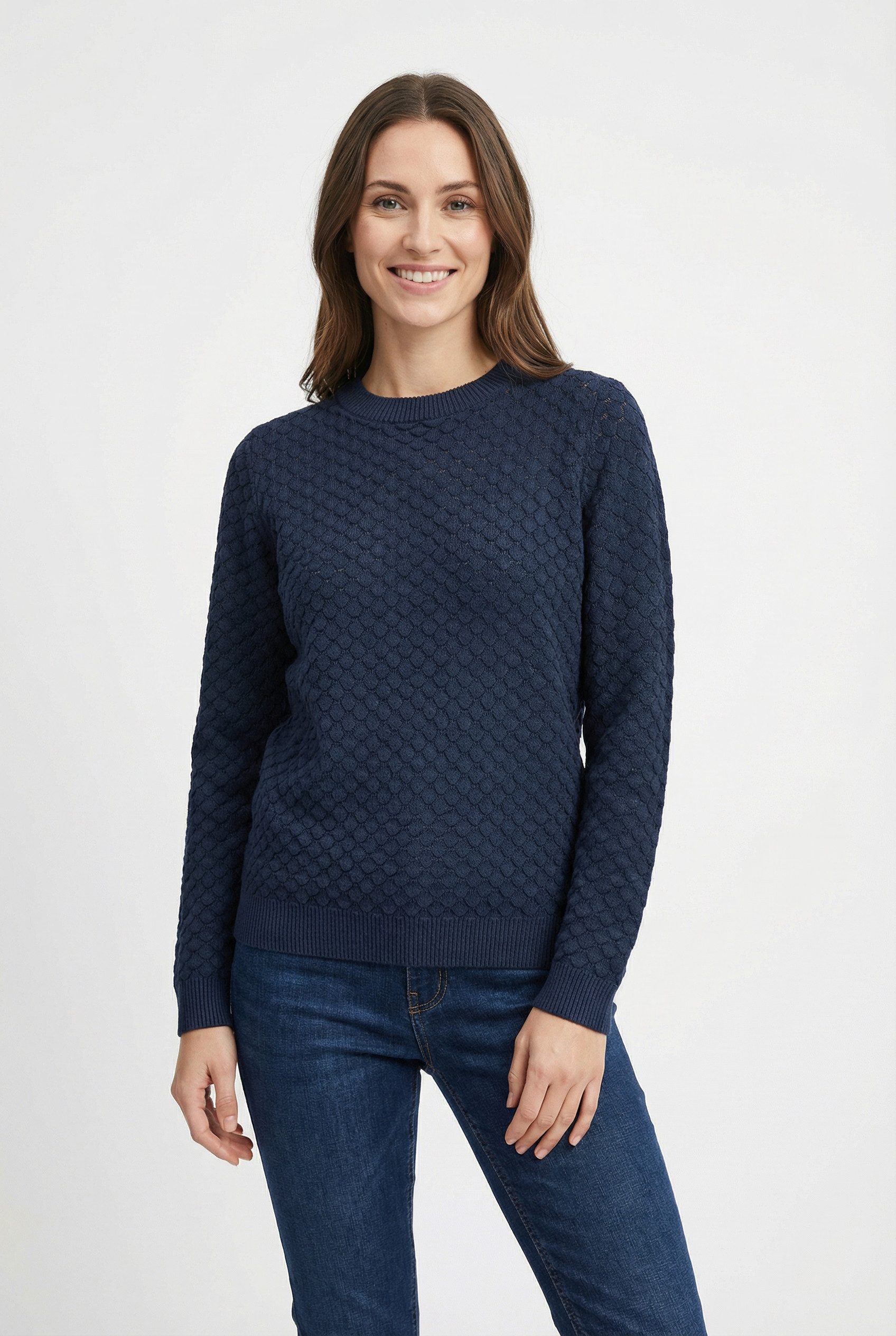 FREEQUENT Strickpullover FQDODO mit feinster Lochstickerei