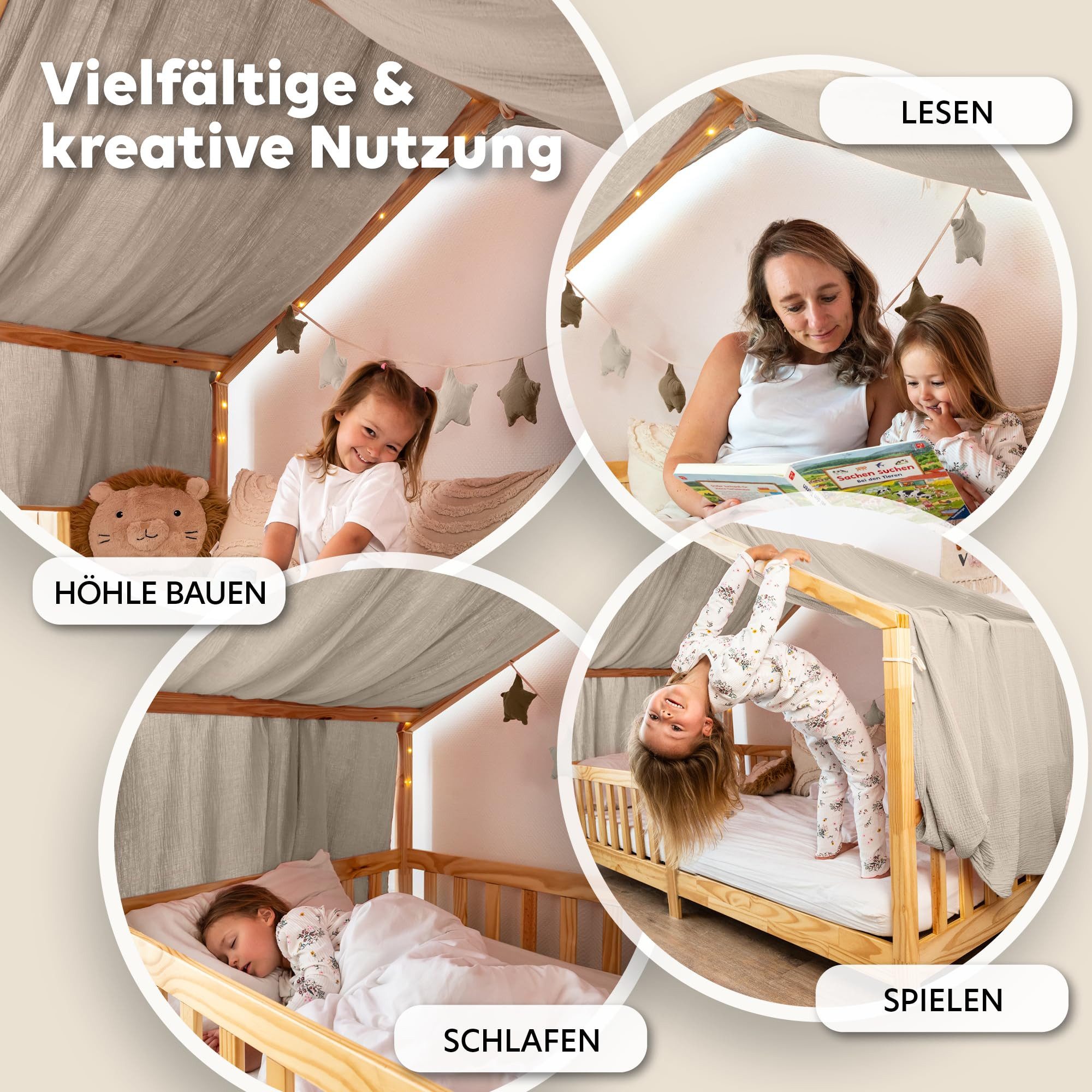 lilimaus Betthimmel Himmel für Hausbett aus Musselin - Länge 320, 360 oder 420 cm (1-tlg), macht das Hausbett zur Kuschelhöhle - weicher, luftiger Musselin