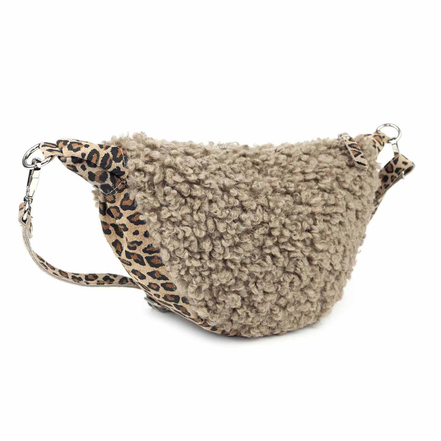 ITALYSHOP24 Schultertasche Made in Italy Damen Teddy Fell Tasche Leo Muster Cross Over Body Bag, Umhängetasche Brusttasche Handytasche Gürteltasche Animal Print Plüsch