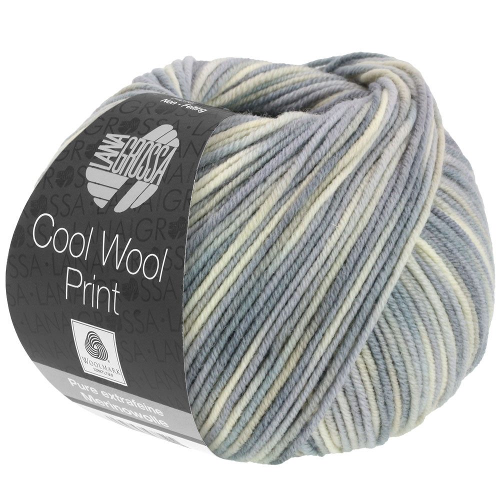 LANA GROSSA Cool Wool Print 0829 rohweiß silbergrau hellgrau grau Häkelwolle, 160 m