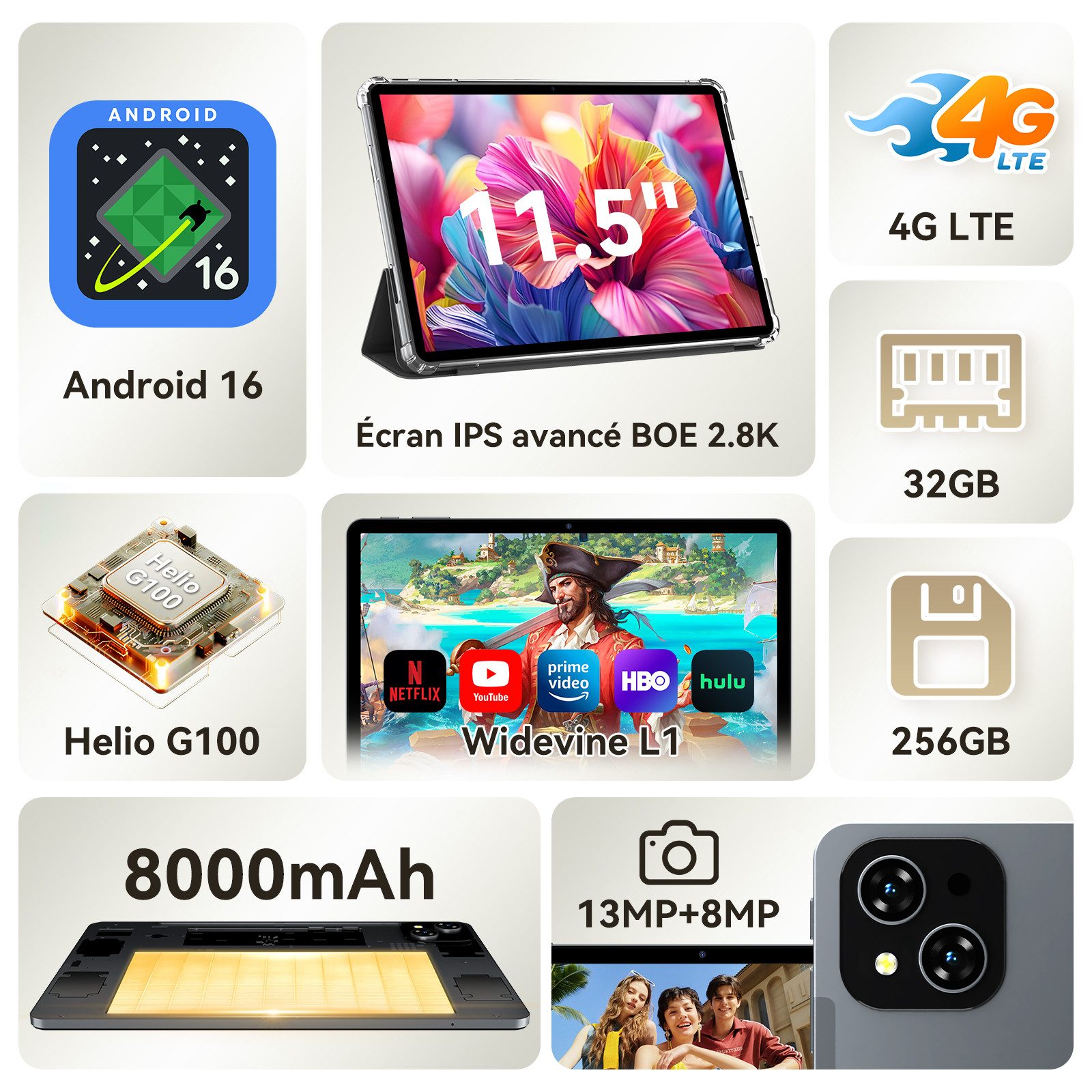 KOBONA 11,5 Zoll T12Pro Android 16, 8+256GB, 8000mAh, 2,8K QHD+ BOE Tablet (12,2", 256 GB, Android 16, 4G(LTE), 8000mAh, octa-core, 32(8+24)GB, Gemini KI)