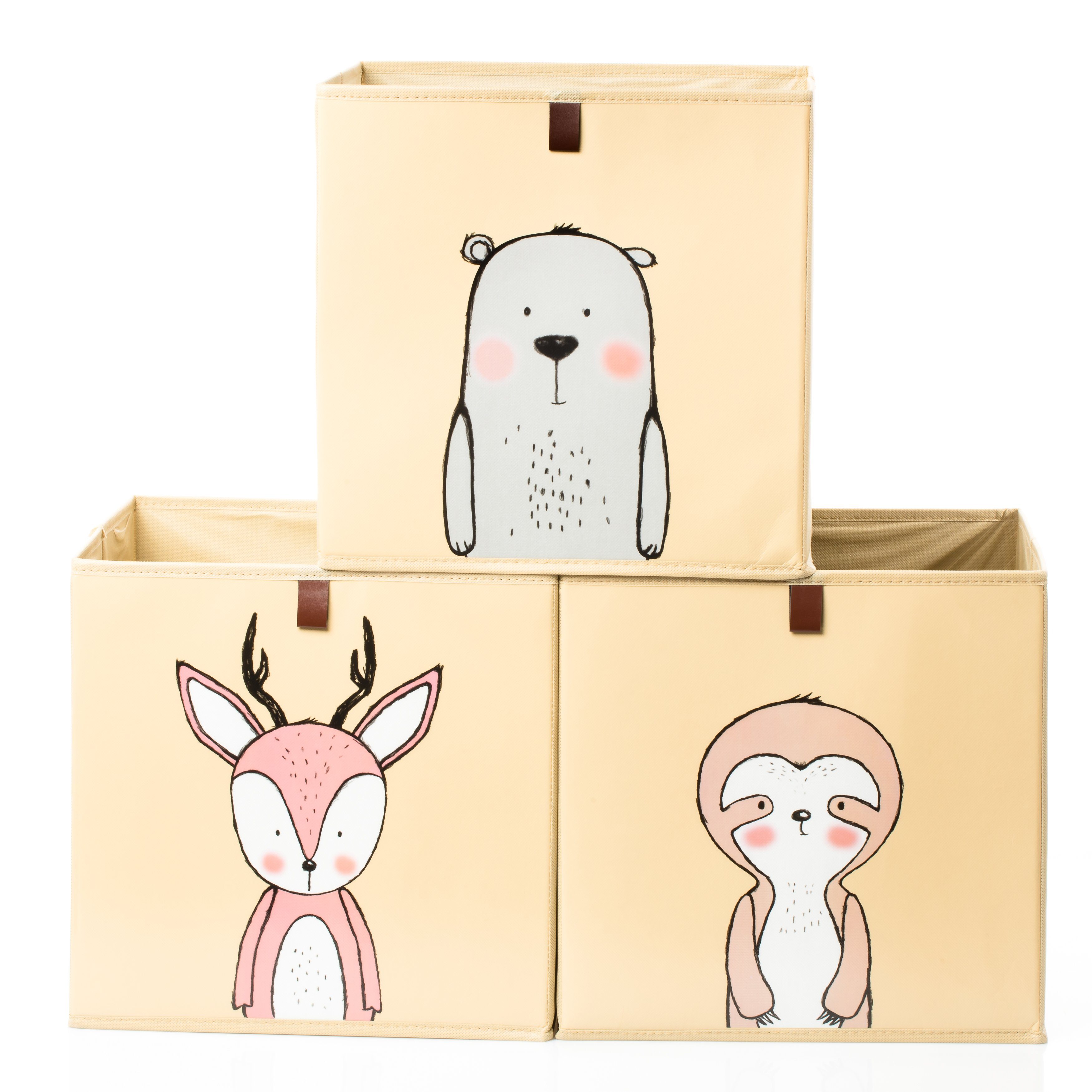 Centi Faltbox Aufbewahrungsboxen, Kallax Boxen (Set, 3 St., 33cm x 33cm x 33 cm beige), mit Schlaufe zum Herausziehen und 3 Motiven