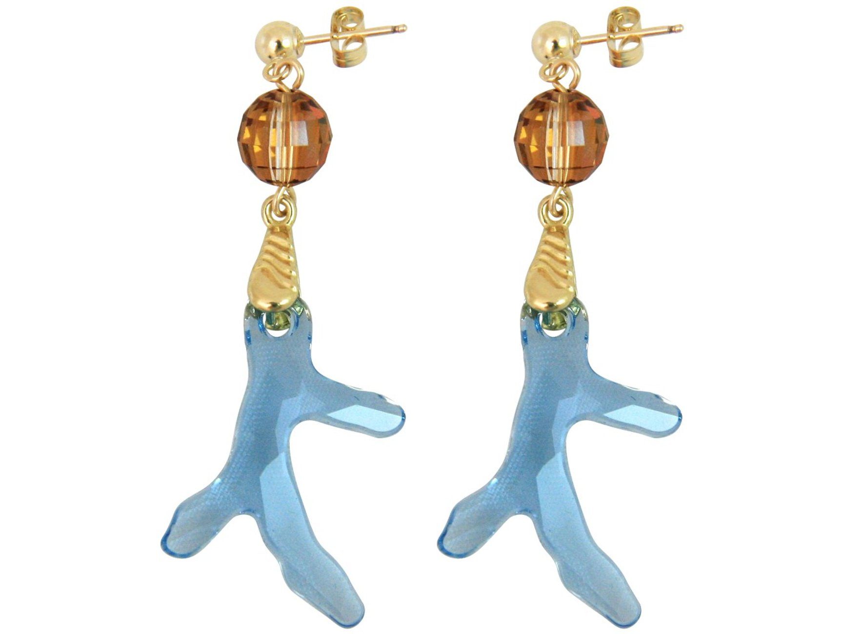 Damen Schmuck Gemshine Paar Ohrhänger Koralle Meeresblau, Manufaktur mit Ethik