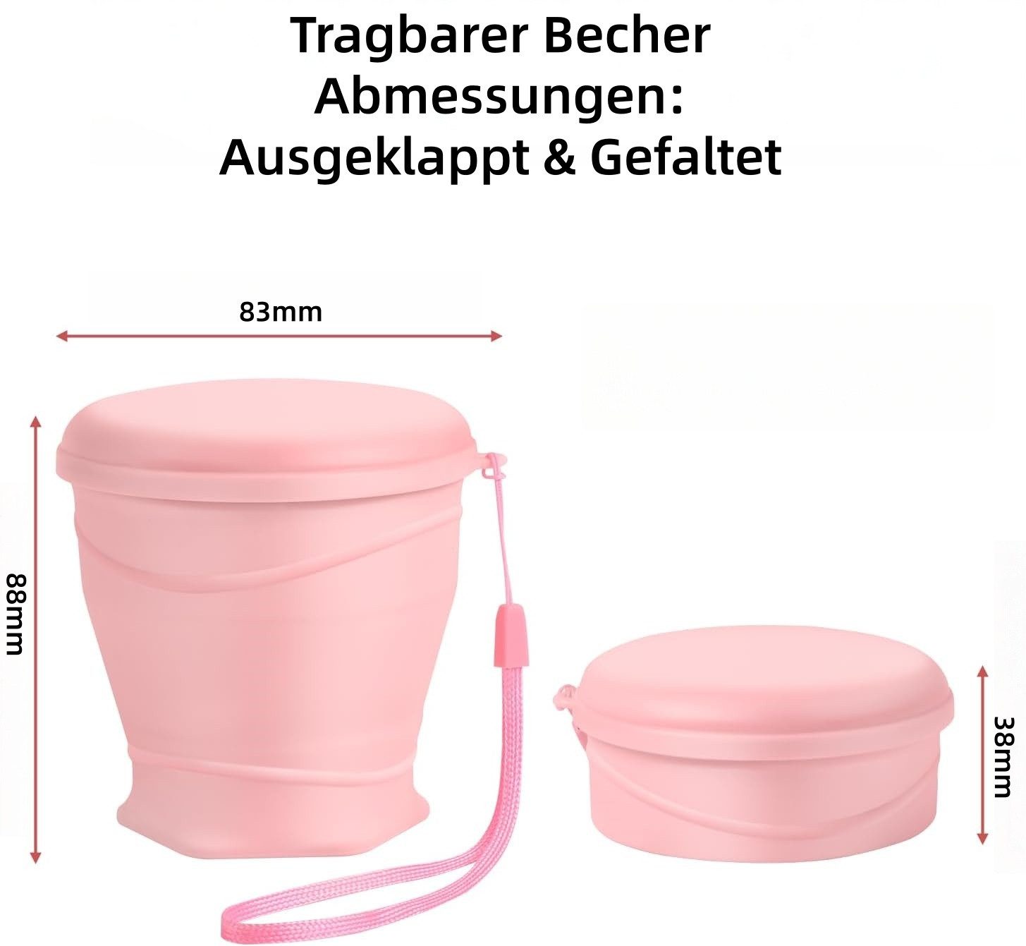 FOUORTUNATE-BEE Thermobecher Faltbarer Silikonbecher 260 ml – mit Deckel, wiederverwendbar, Tragbarer Reisebecher für Camping, Picknick, Büro und unterwegs – Bild 2 von 5