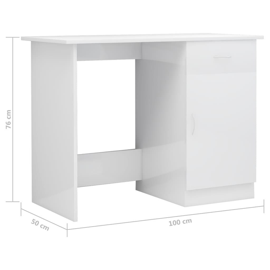 vidaXL Schreibtisch Hochglanz-Weiß | cm 100x50x76 Hochglanz-Weiß Schreibtisch Hochglanz-Weiß Holzwerkstoff