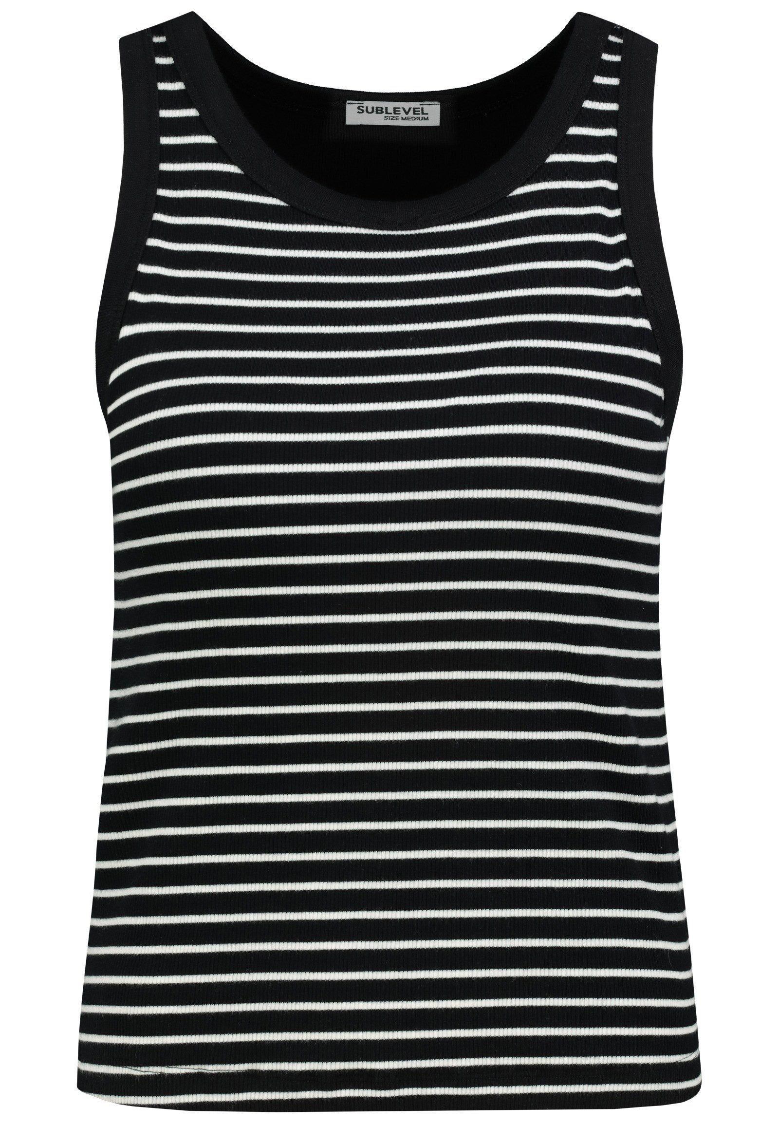SUBLEVEL Shirttop Streifen Rippstruktur 2er-Set Rundhalsausschnitt Basic für Damen (2-tlg) Baumwolle Normal Fit Rundhals Ärmellos Gestreift