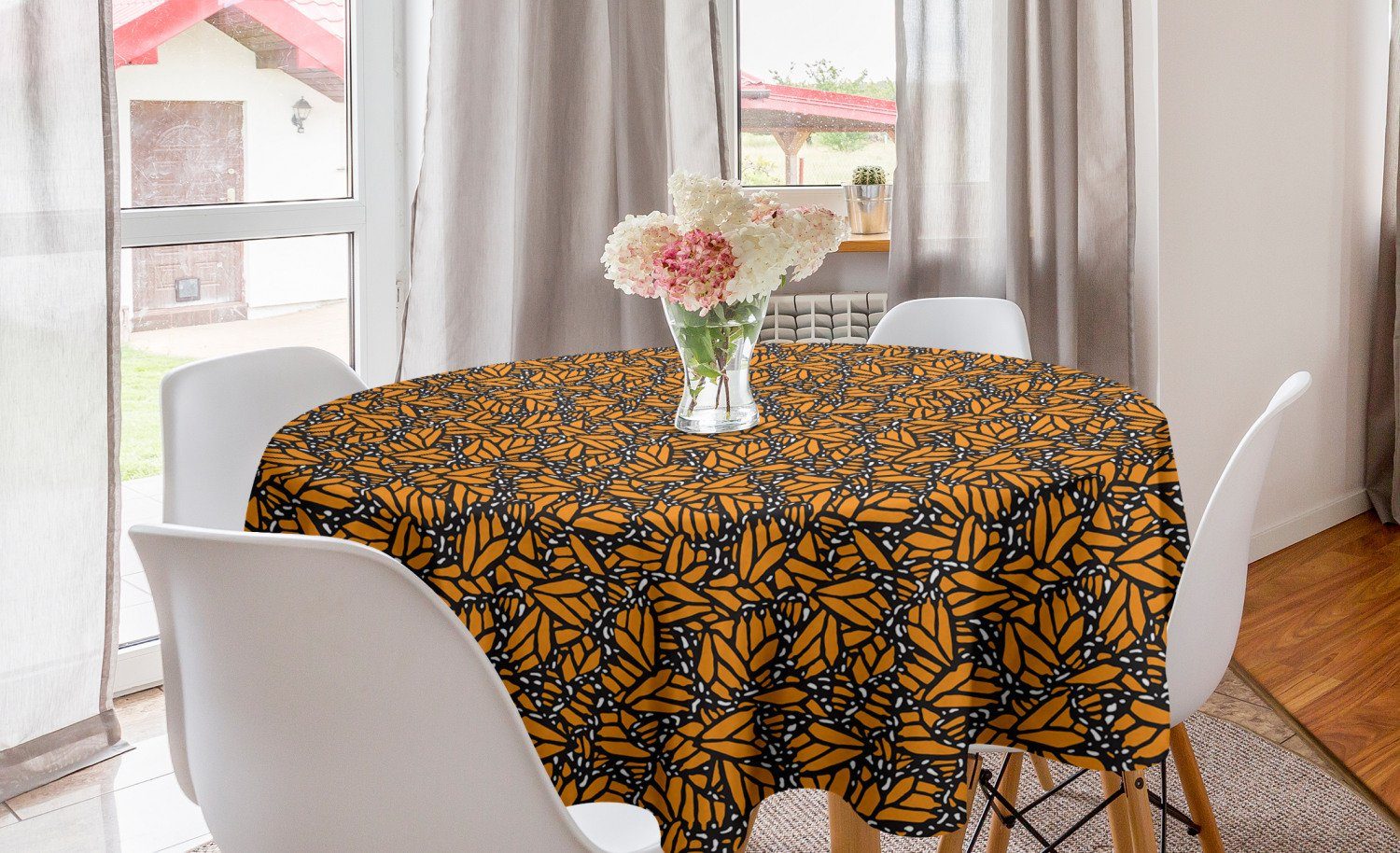 Abakuhaus Tischdecke Kreis Tischdecke Abdeckung für Esszimmer Küche Dekoration, Abstrakt Schmetterlings-Flügel-Muster | Tischdecken