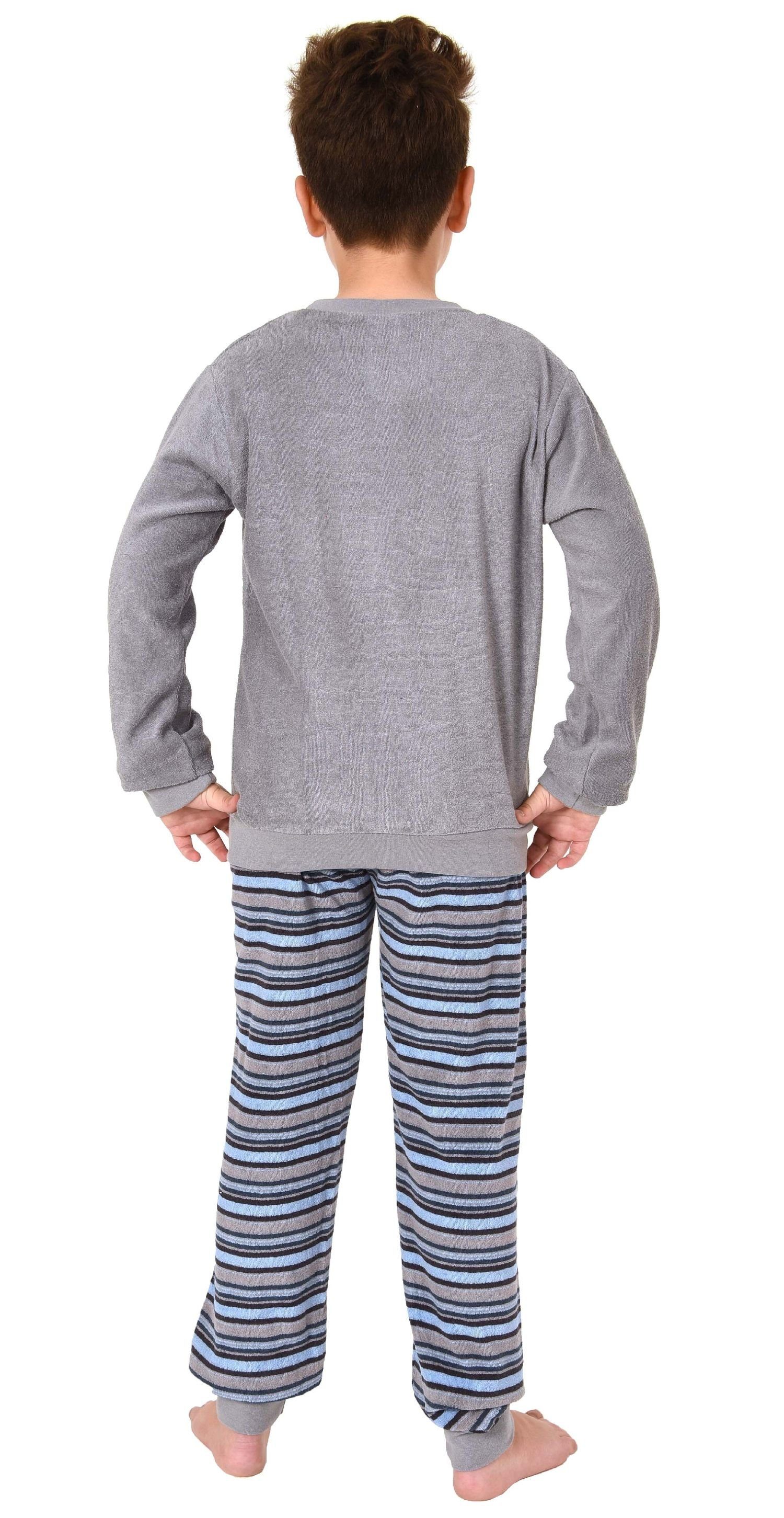 Normann Pyjama mit und langarm Stickerei 13 grau 577 291 Frottee - Pyjama Jungen Bündchen