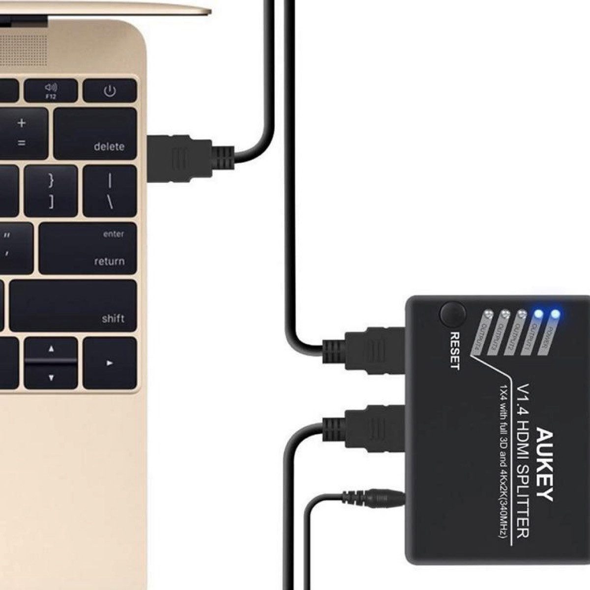 AUKEY HDMI-Splitter HA-H02, HDMI 1 In 4 Out Verteiler Umschalter Adapter 4K 2K 1080P 3D