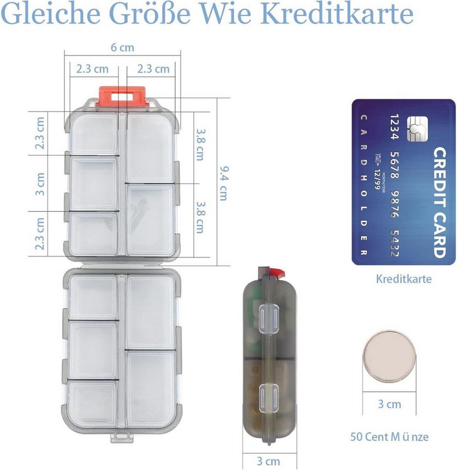 Thumbnail - LuxusKollektion Pillendose Tablettenbox 7 Tage Pillendose Medikamentenbox 10 Fächer Grau