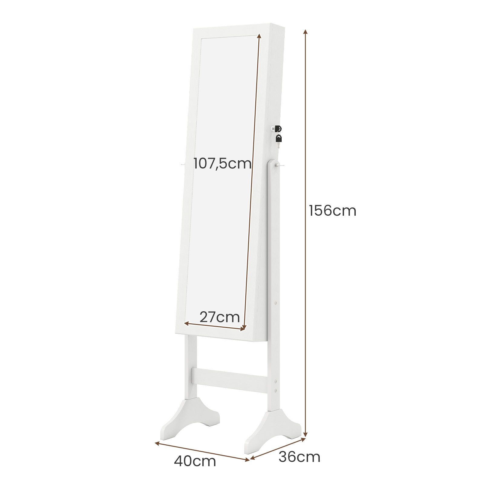 COSTWAY Schmuckschrank mit Spiegel abschließbar Spiegelschrank 40x36x156cm