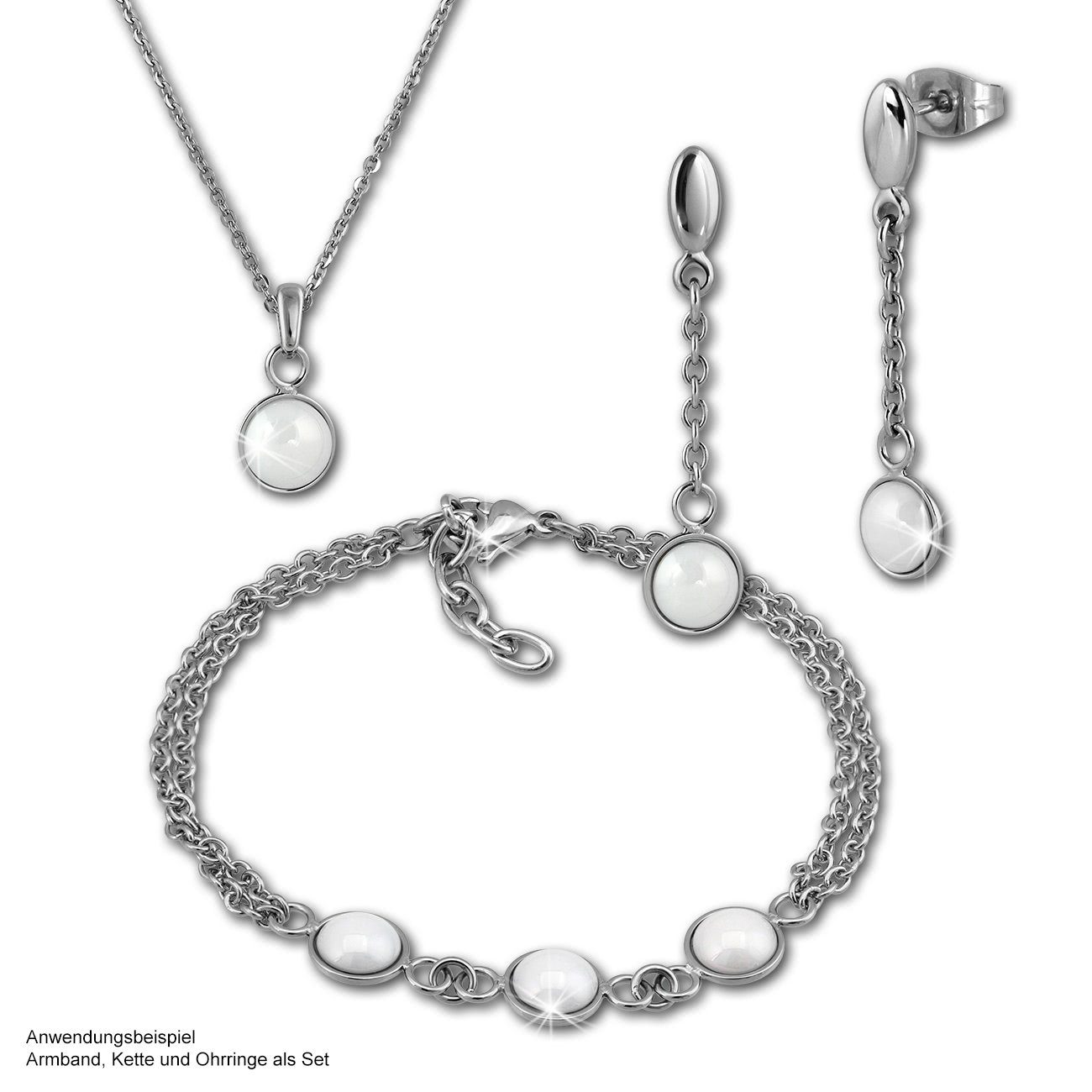 Halsketten Amello aus (Halskette), (Stainless (Halbkugel) Halbkugel Damen Edelstahlkette Steel) silber Halskette Amello weiß Edelstahl