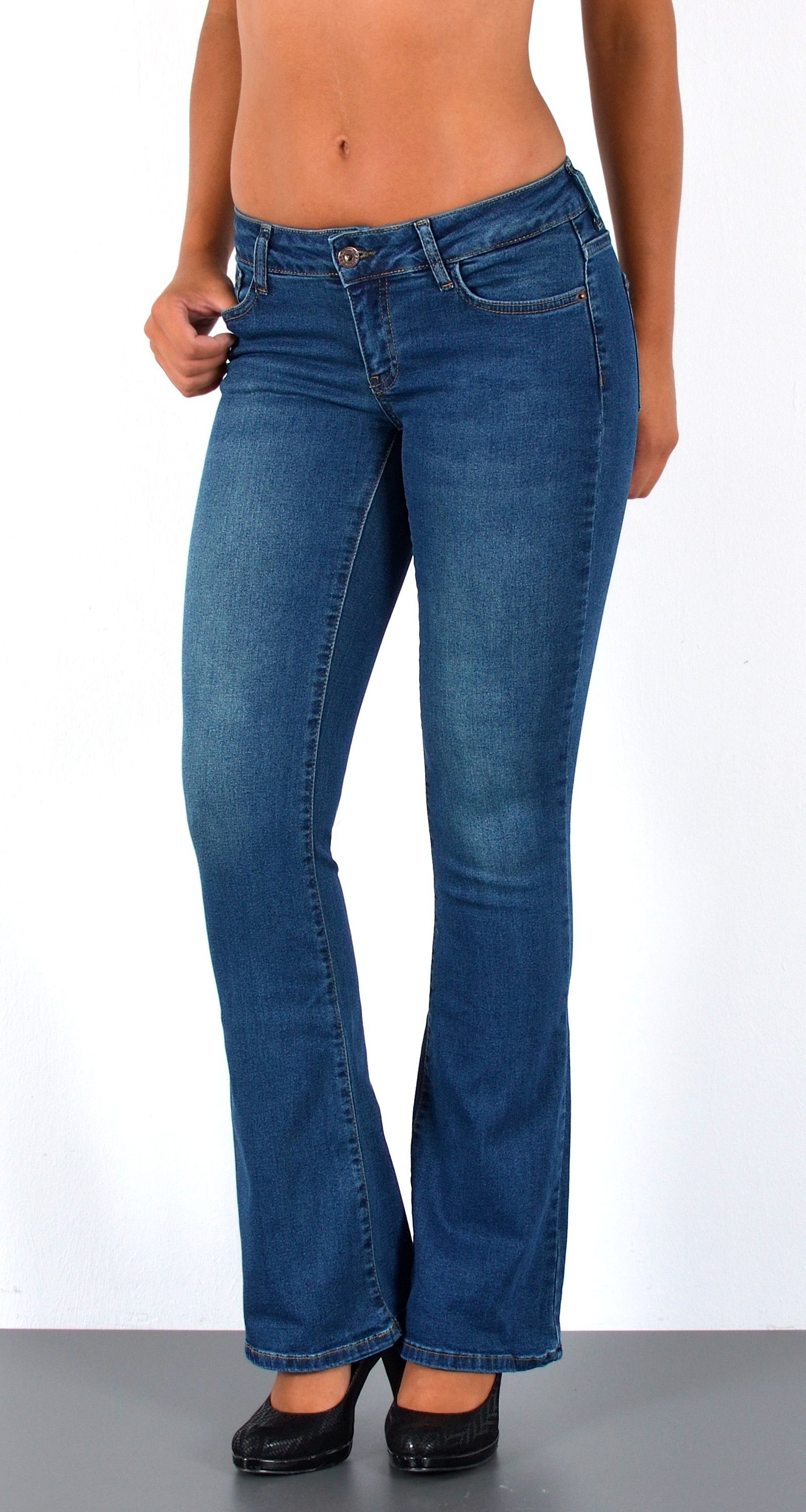 ESRA Bootcut-Jeans Damen Schlagjeans mit weitem Bein und Stretch bis Große Größen B5 Flared Jeans Damen Bootcut Hose Stretch-Jeans mit Schlag – Bild 4 von 5