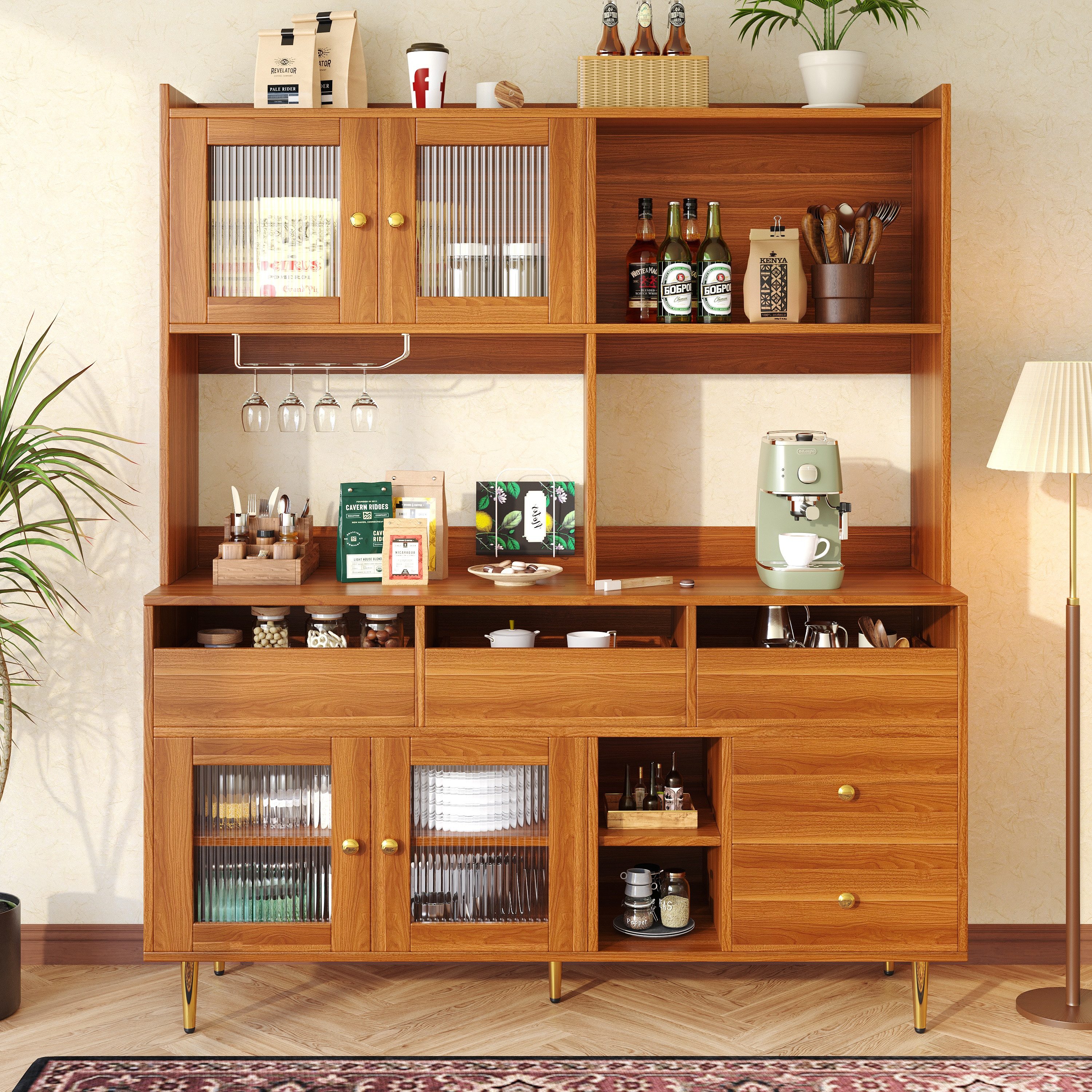 Flieks Hochschrank Küchenbuffet (145x39x171 cm, 1-St) Küchenschränke mit Ar günstig online kaufen