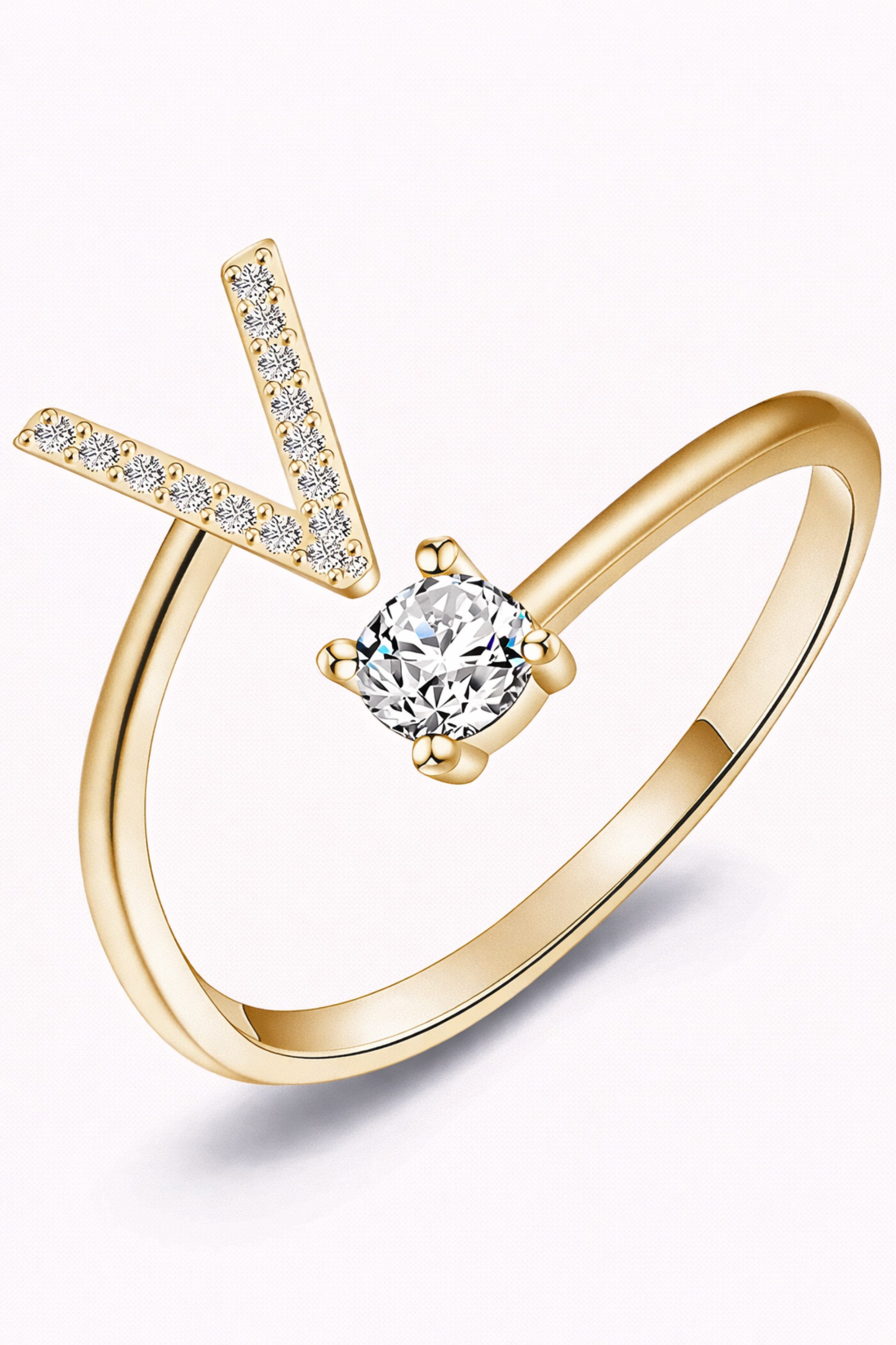 S&T Design Fingerring Buchstaben Ring Damen 14K Gold Vergoldet Silber Verstellbar Wasserfest (Goldring Geschenke für Frauen Freundin Mädchen Schmuck, 1-tlg., Buchstabenring), Damenring langlebigem Edelstahl Verstellbare Größe 50 - 60 Modeschmuck