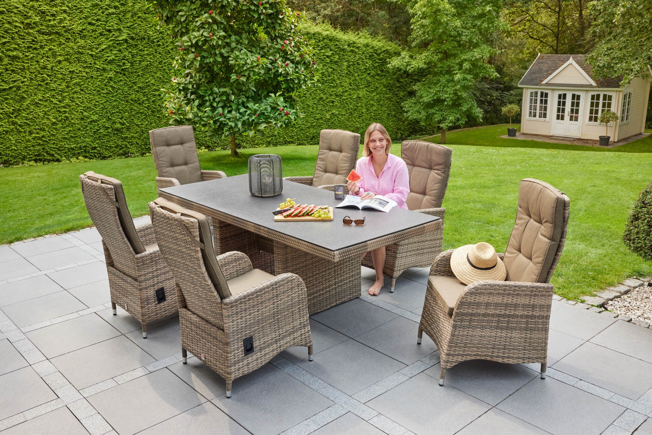 LC Garden Garten-Essgruppe Turin Dining Set I Sitzgruppe Gartenset natur, (Gartenset, 7-tlg., 1x Tisch+ 6x Stuhl), mit bequemer Polsterung