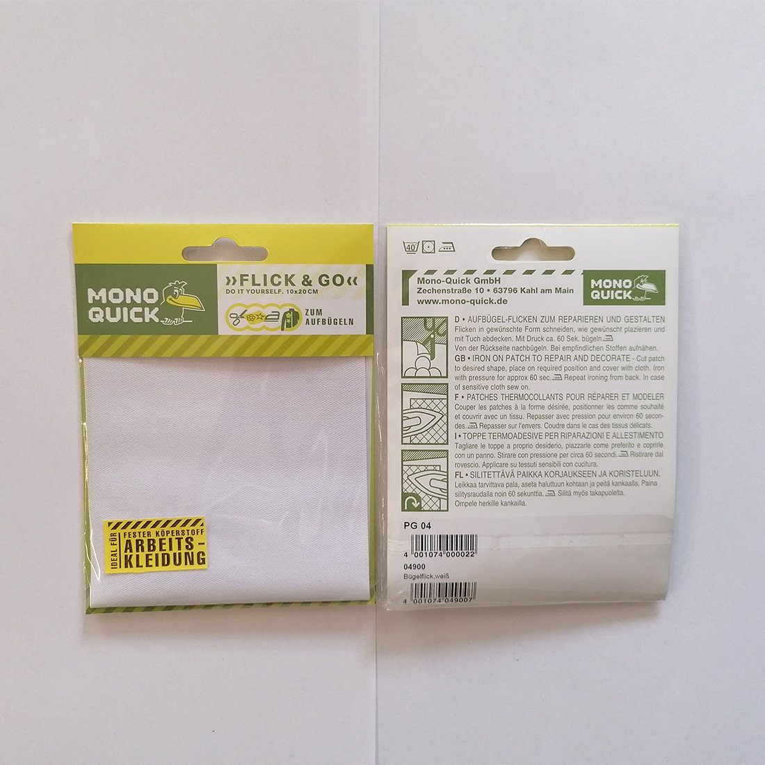 Mono-Quick Aufnäher Bügelbild, Aufbügler, Applikationen, Patches, Flicken, zum aufbügeln, Polyester, Bügelflicken Köper weiß - Größe: 10,0 x 20,0 cm