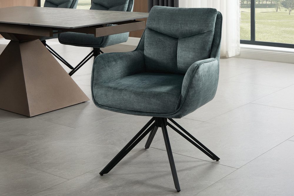 riess-ambiente 4-Fußstuhl PROMETHEUS petrol - Samt, Vogue Velours, Metall, Taschenfederkern (Einzelartikel, 1 St), mit 180° Drehfunktion und Autoreturn – ideal für elegante Esszimmer