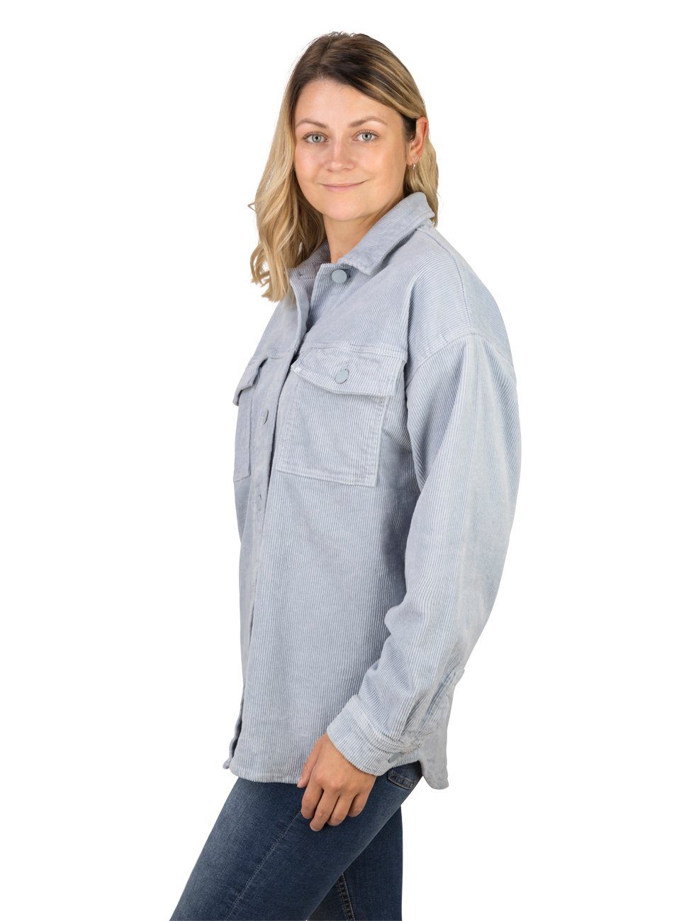 Hemdjacke DENIMFY Knopfleiste Jeans Oversize DFSophia Shacket Hemdbluse Fit Vintage Damen (59205) Blue mit