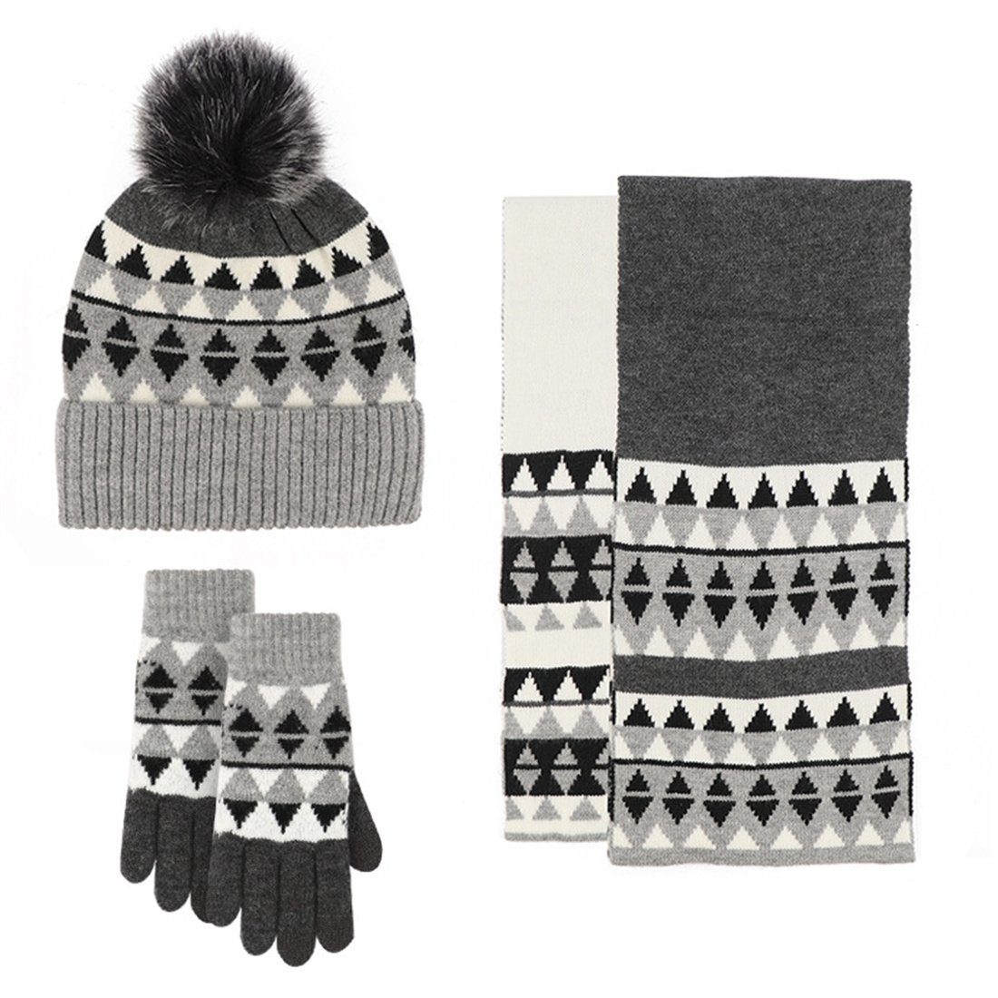 DÖRÖY St., + Schal Schwarz Handschuhe Warmes Strickmütze Set + Kälteschutz Winter Warme 3 Mütze