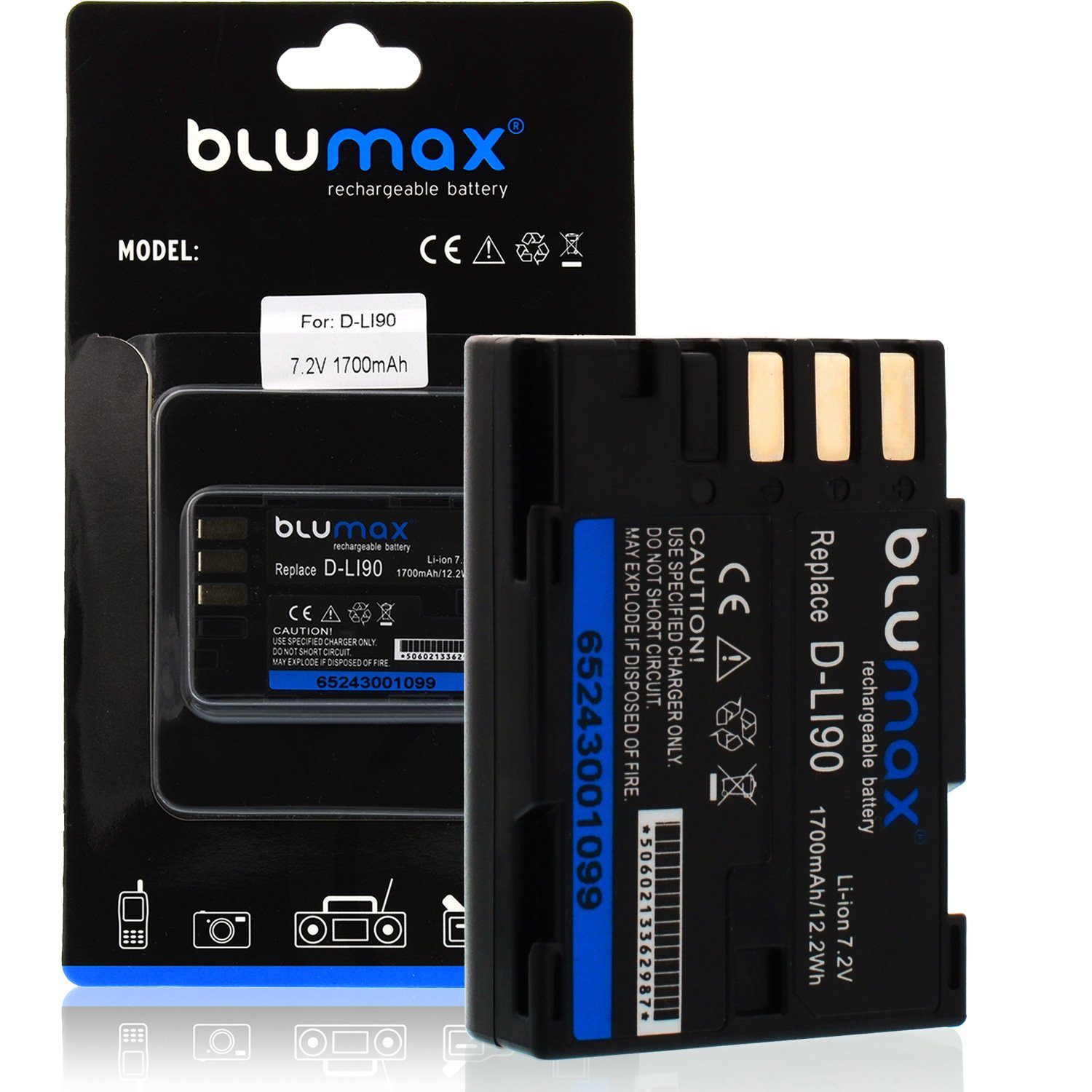 Kamera-Akku mAh 1700 (7,4V) Akku Pentax D-Li90 passend Blumax für