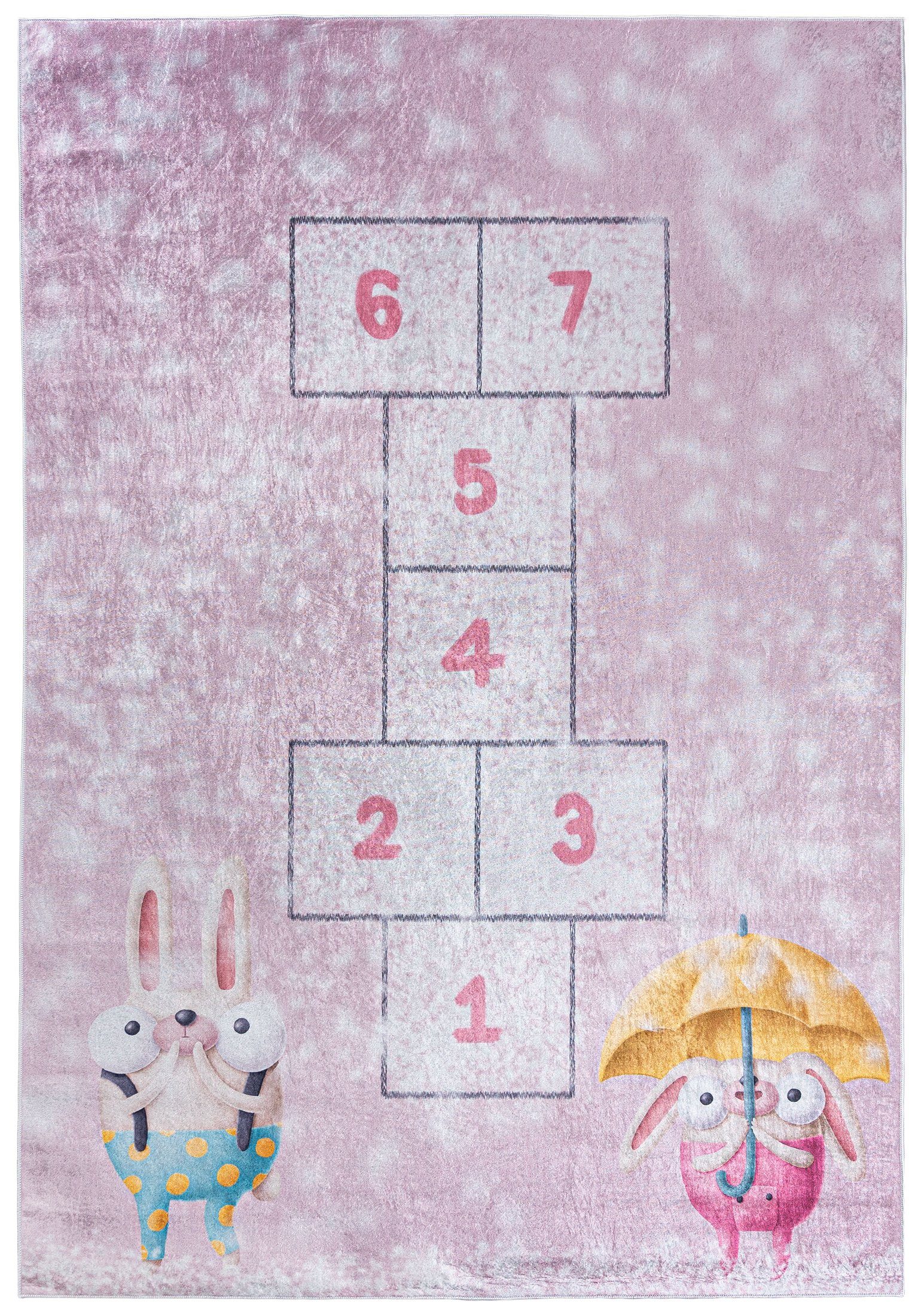Rosa Waschbar 5 Kinderzimmerteppich Hüpfspiel, Kinderteppich Höhe x Kinderteppich Mazovia, 150 in Waschmaschine, 2227 cm, Kurflor, 80 Spielteppich Pink / Rutschfest mm,