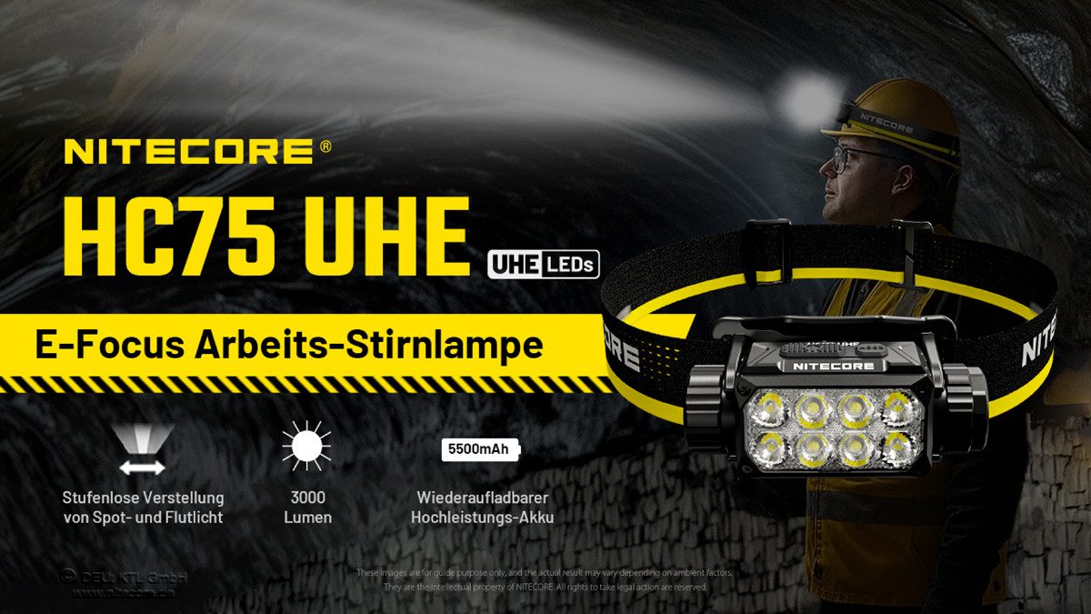 Nitecore LED Stirnlampe HC75 UHE Kopflampe - 3000 Lumen - 21700 Akku - mit E-Fokus (1-St)