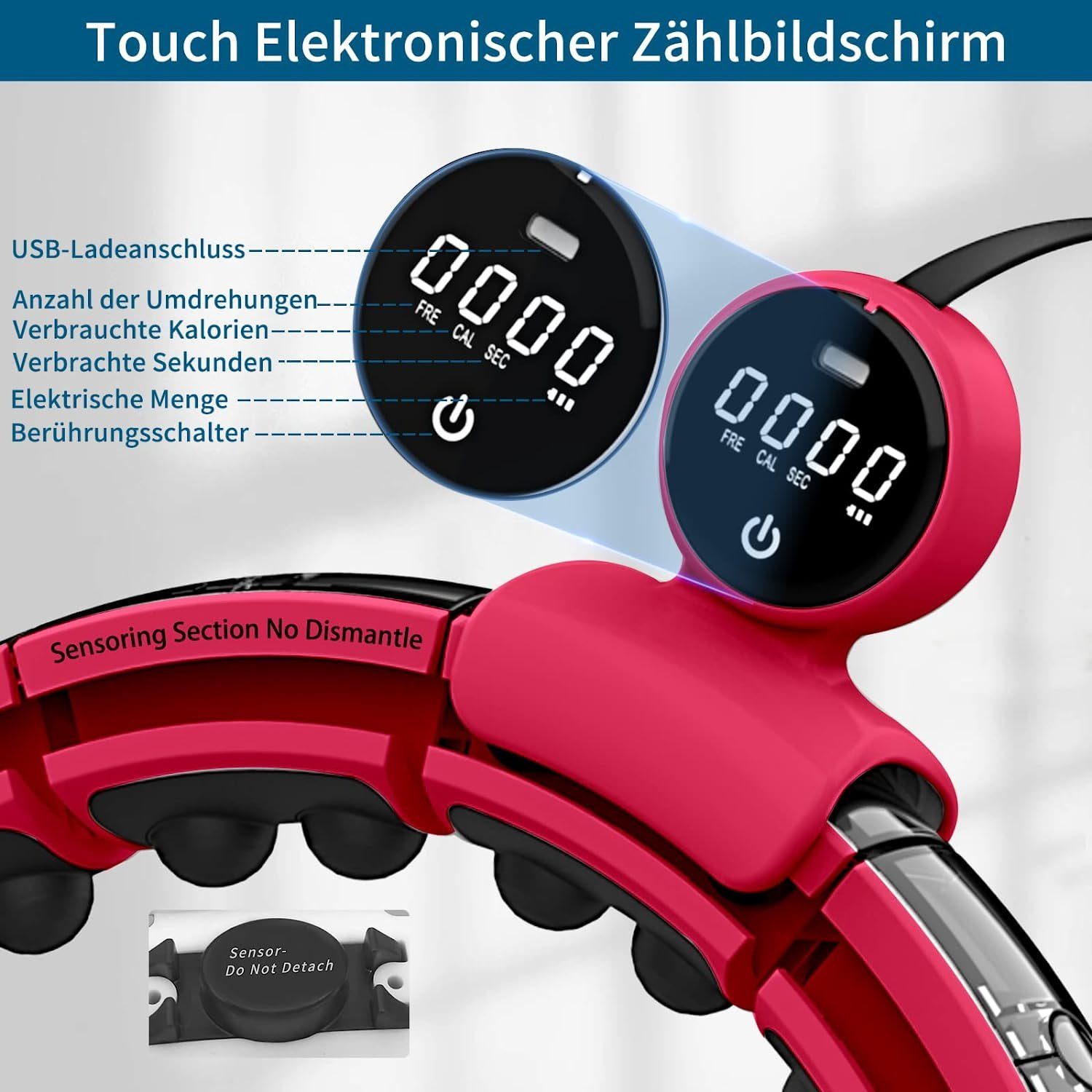 Dunkelrosa USB-Aufladung Gewichtsverlust), Counting Abnehmbaren Diyarts Teilen Smart 16 Hula Digi-Smart Screen Hoop, Hula-Hoop-Reifen Massage (Fitness Touch