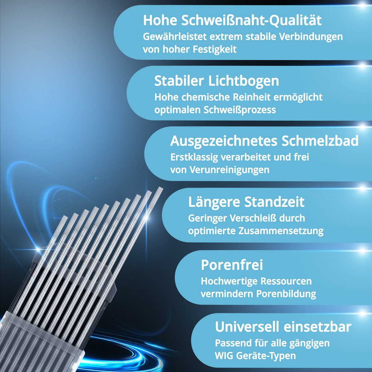 STAHLWERK Stabelektroden 10 x WIG Wolfram Schweißelektroden Grau 2,4 mm, (Packung), Universalelektrode für nahezu alle Anwendungen bis 220 A