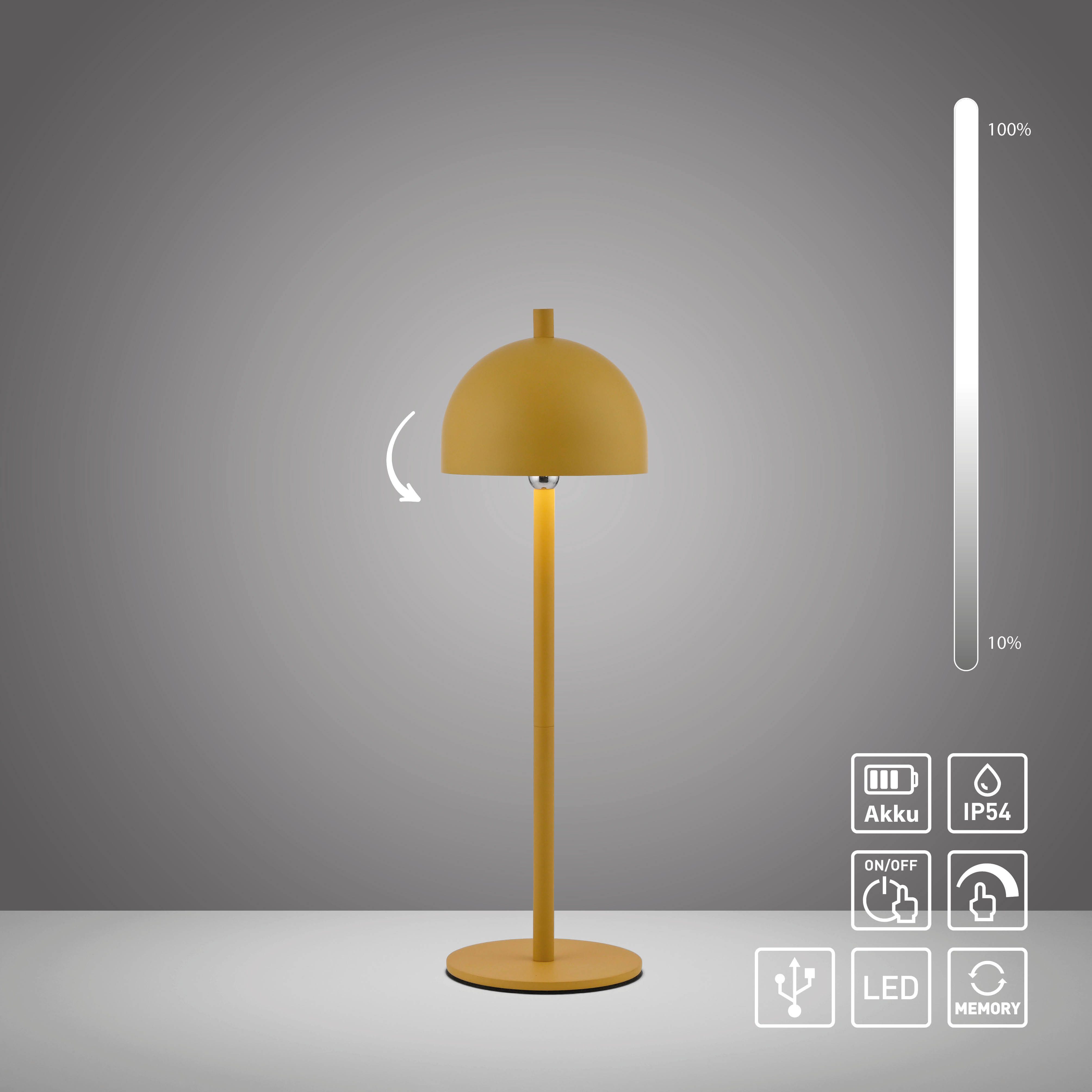 SCHÖNER WOHNEN-Kollektion LED Tischleuchte BELLIS, USB-Ladefunktion, LED fest integriert, Warmweiß, SCHÖNER WOHNEN Kollektion, Touchdimmer, Memoryfunktion, IP54 – Bild 5 von 5