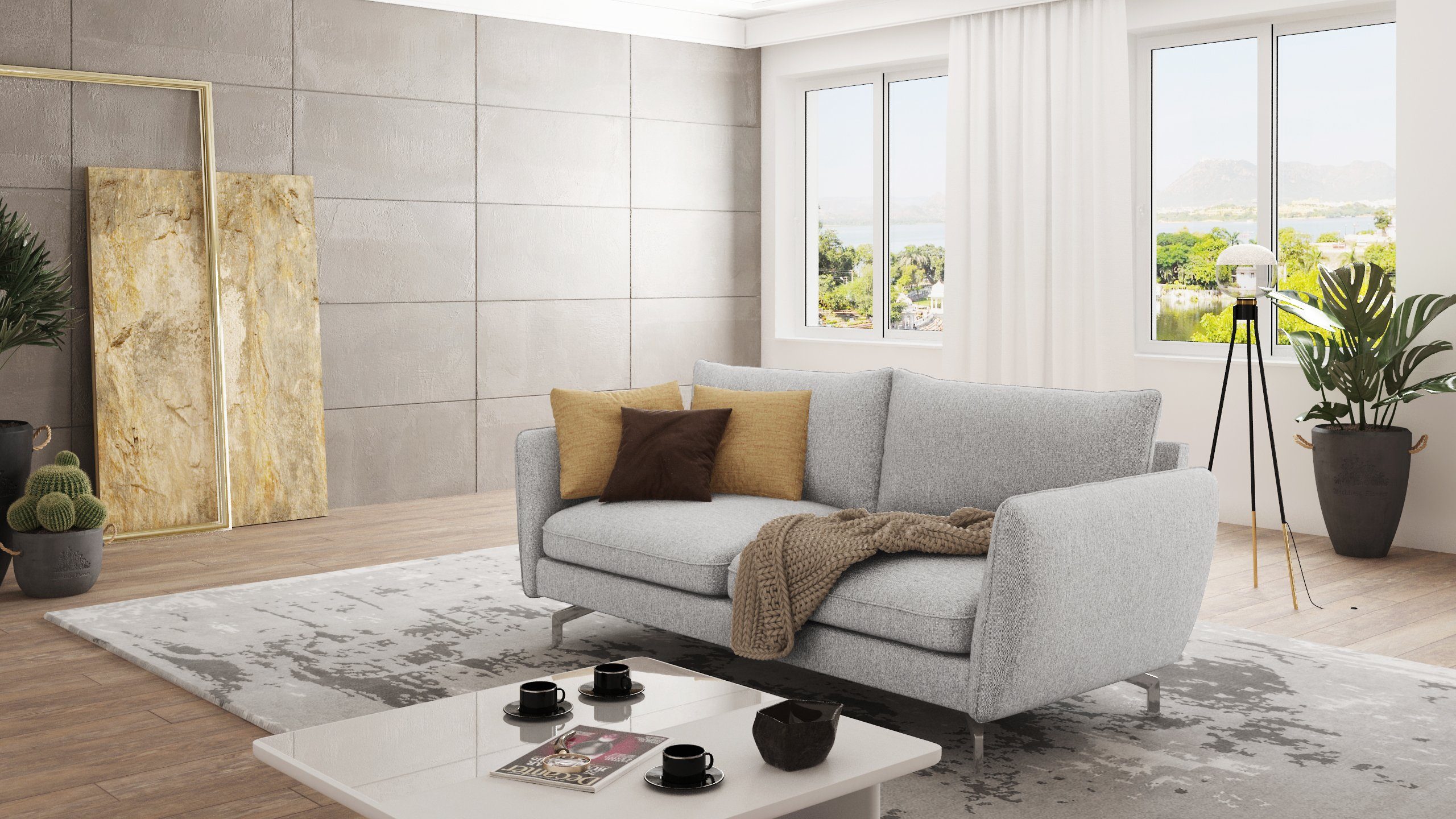 S-Style Möbel 3-Sitzer Modernes Sofa Benita mit Silber Metall Füßen, mit Wellenfederung