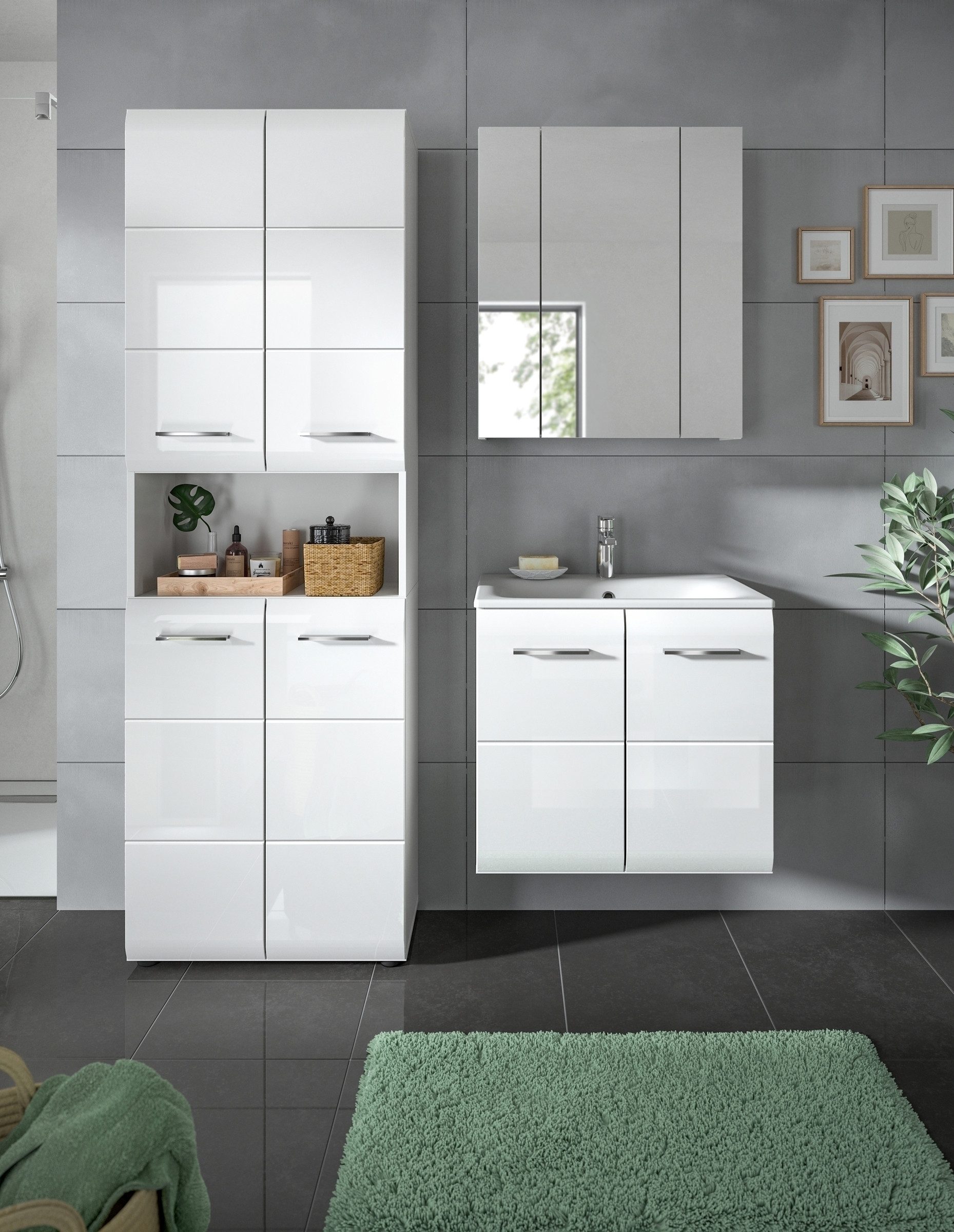 freiraum Badezimmer-Set Ice, in Weiß / Weiß Hochglanz - 135x185x46cm (BxHxT)